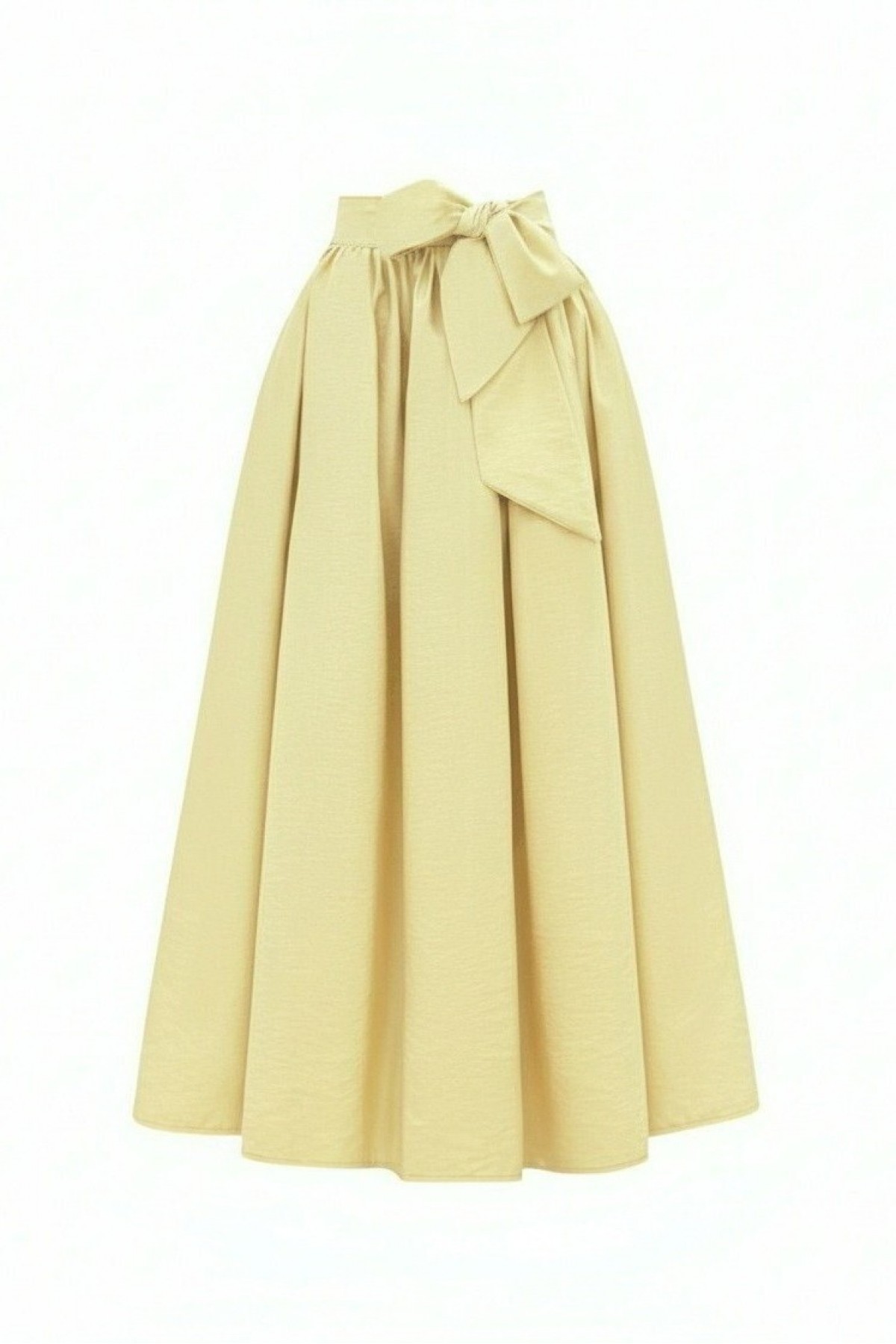 Pleated Belted Parachute Skirt    -Light yellow
