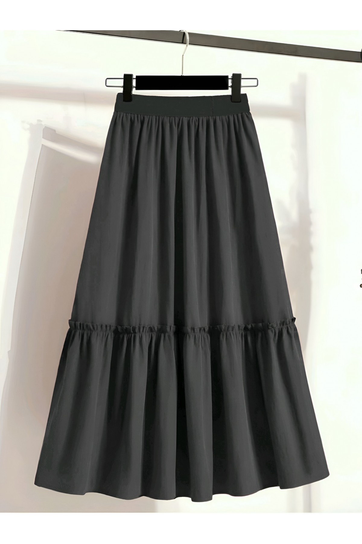 Beli Lastikli Poplin Etek -Siyah
