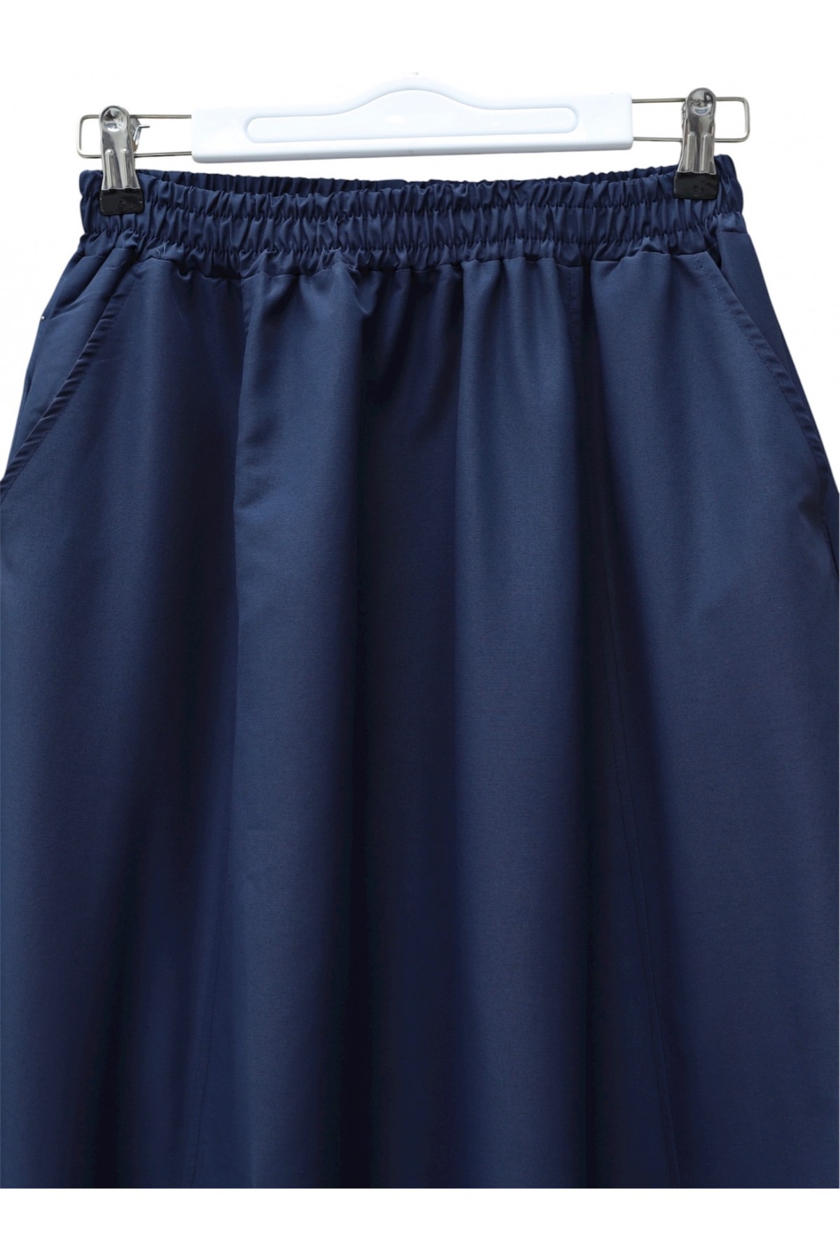 Elastic Waist Parachute Skirt with Pockets  -Navy blue