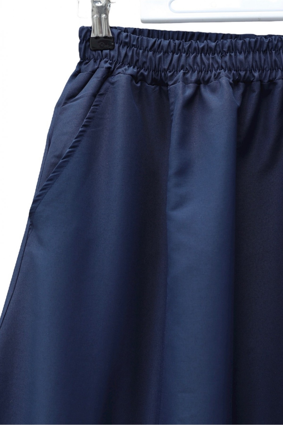 Elastic Waist Parachute Skirt with Pockets  -Navy blue