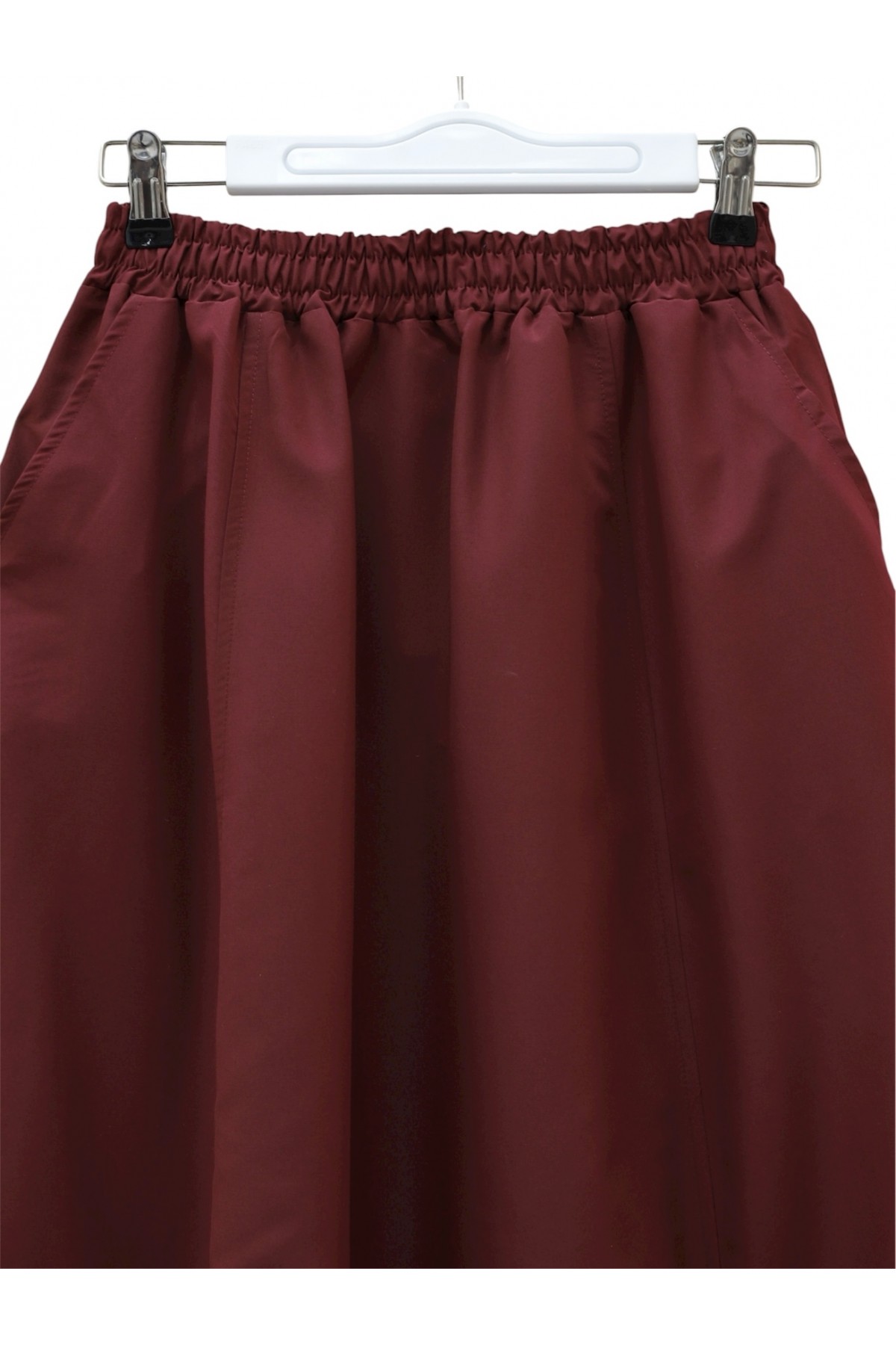 Elastic Waist Parachute Skirt with Pockets  -Maroon