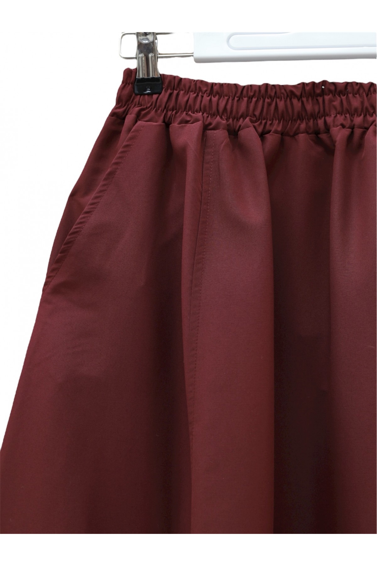Elastic Waist Parachute Skirt with Pockets  -Maroon
