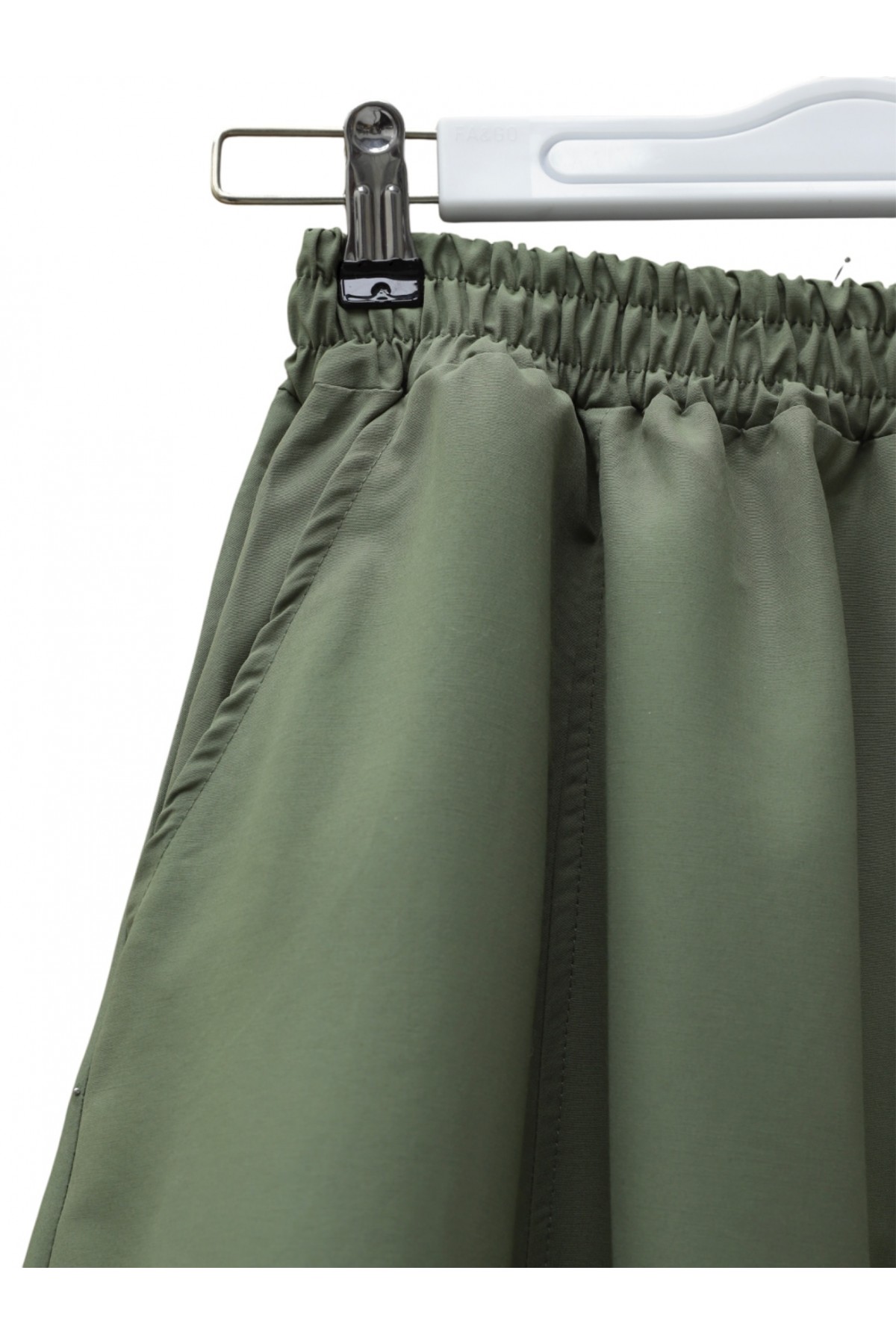 Elastic Waist Parachute Skirt with Pockets  -Khaki