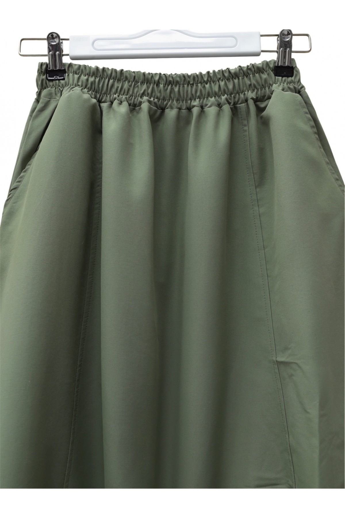 Elastic Waist Parachute Skirt with Pockets  -Khaki