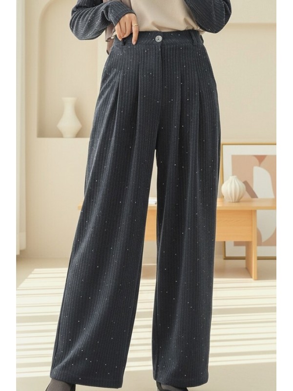 Cepli Bol Paça Pul Detaylı Kadife Pantolon  -Antrasit