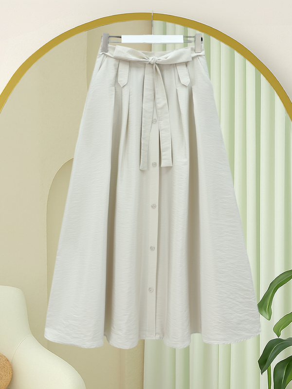 Önü Düğmeli Bağcıklı Paraşüt Etek -Taş