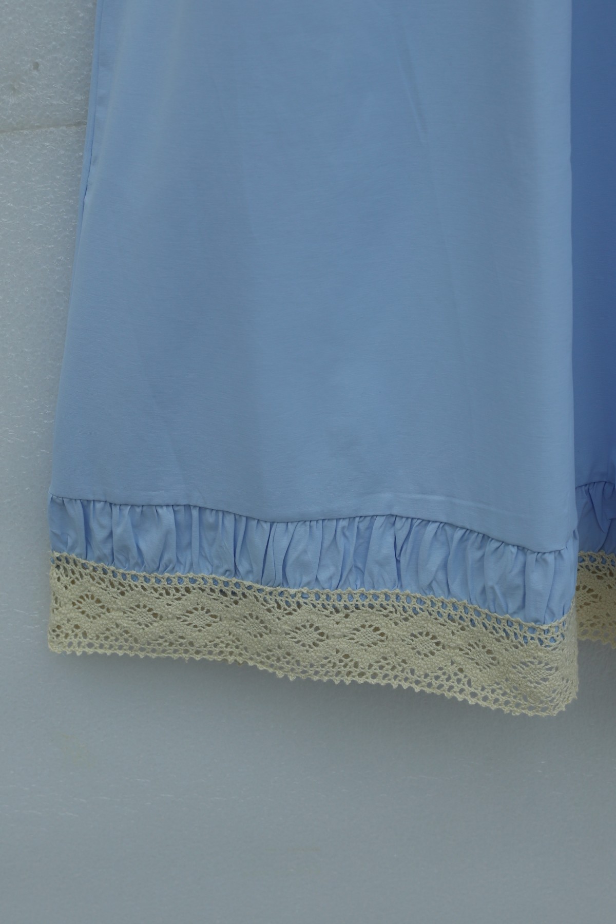 Beli Lastikli Ucu Dantel Detaylı Cepli Poplin Etek  -Bebe Mavi