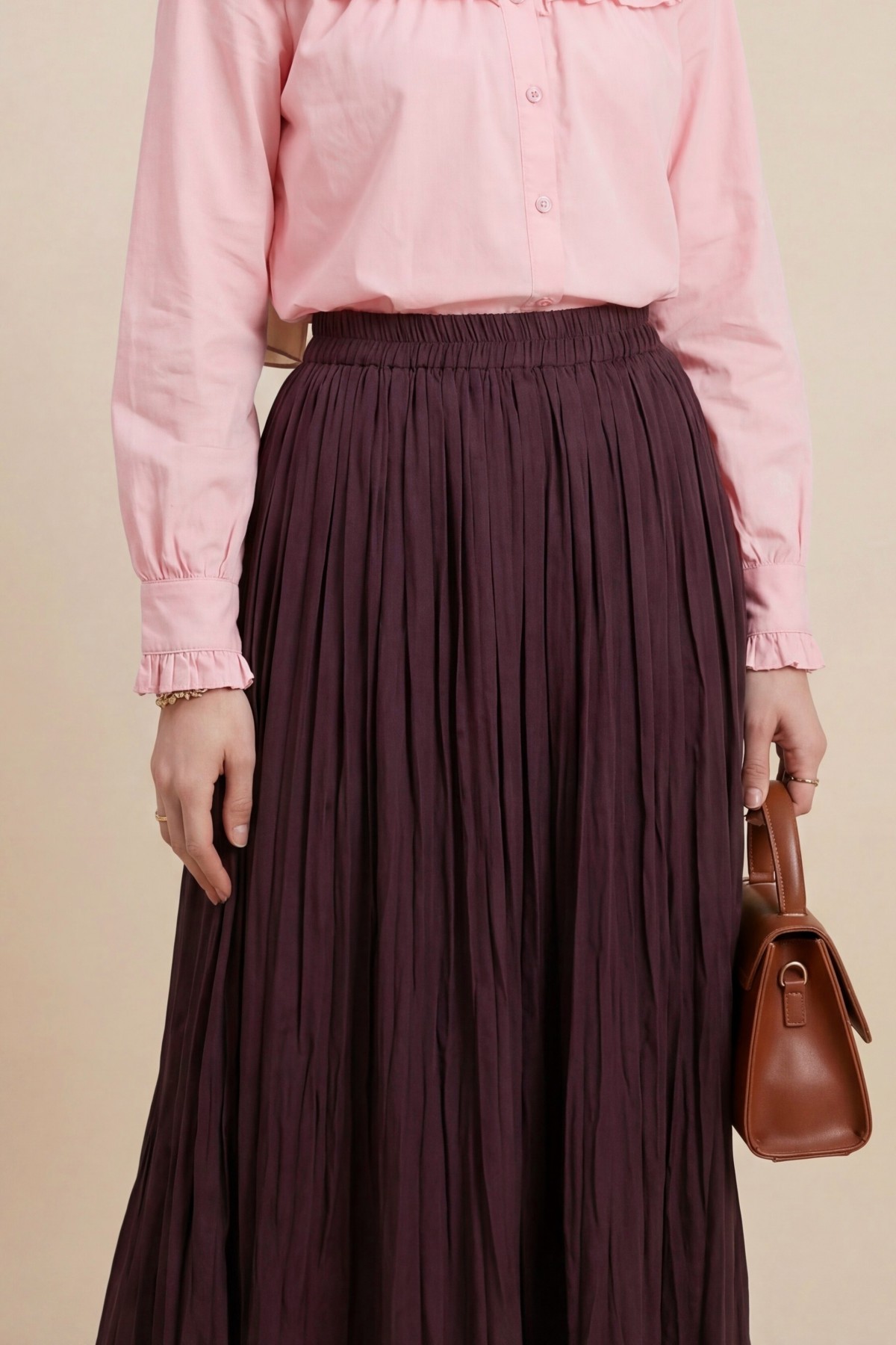 تنورة واسعة بخصر مطاطي   -بوردو