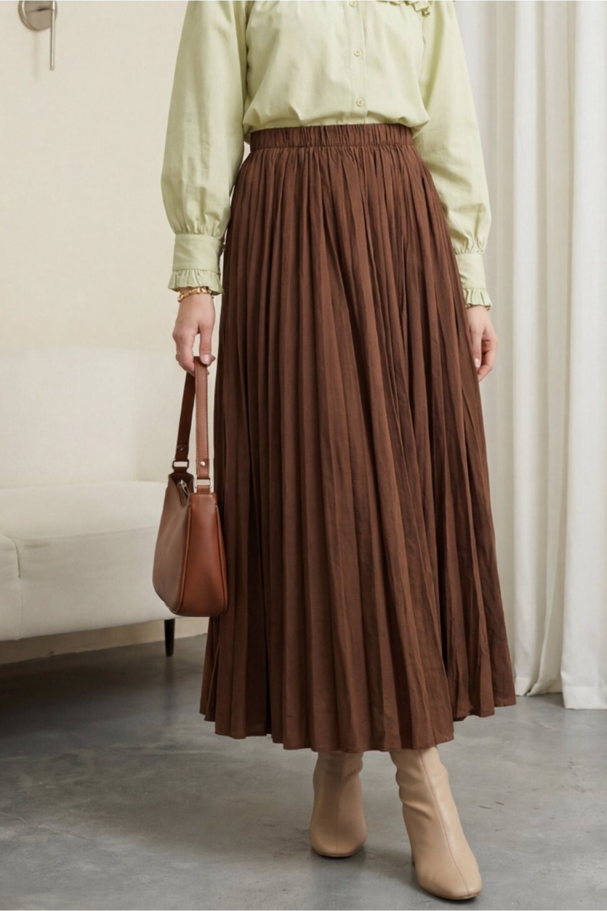 تنورة واسعة بخصر مطاطي -بنى