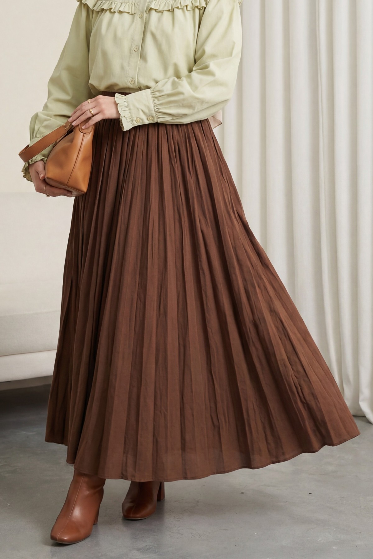 تنورة واسعة بخصر مطاطي -بنى