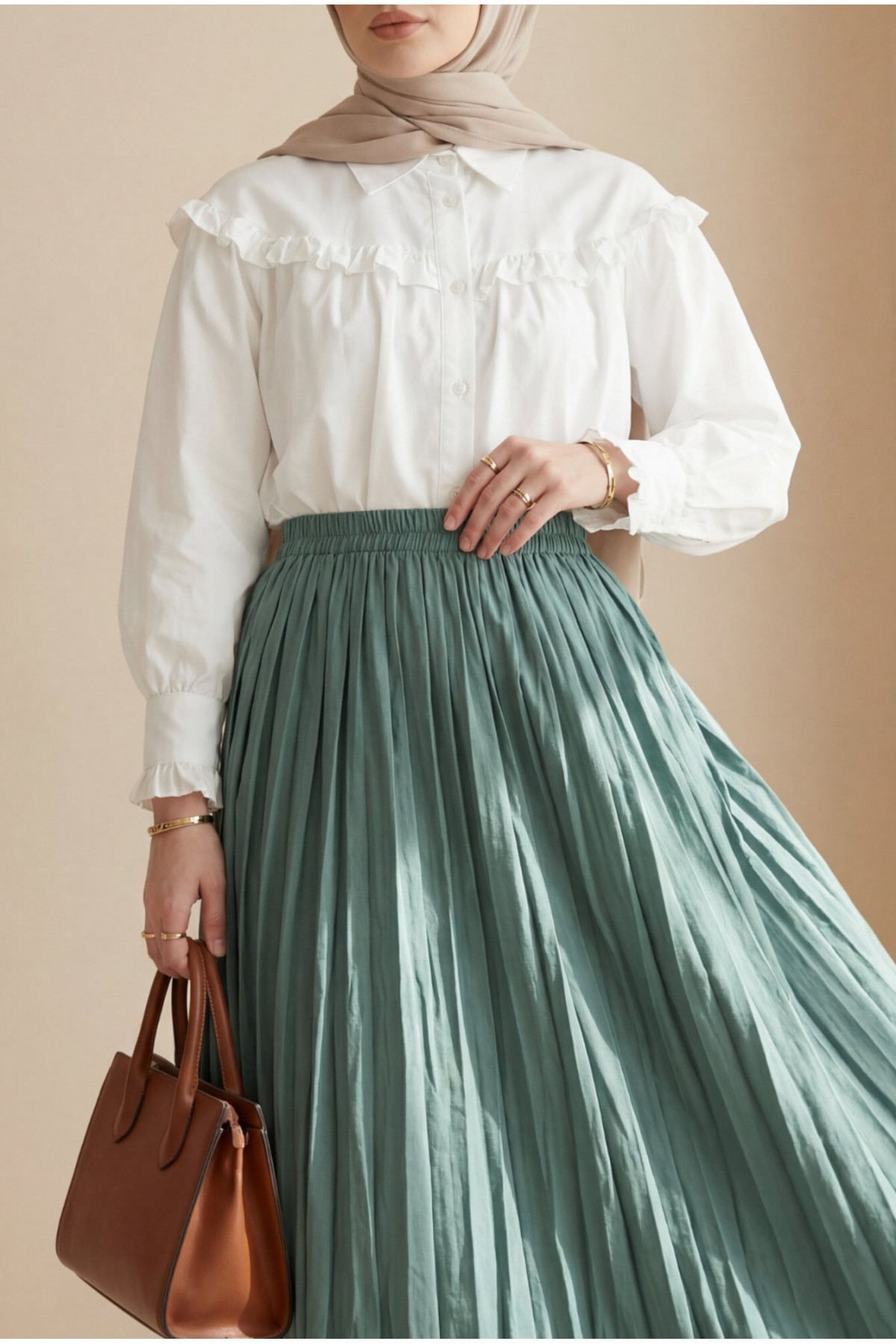 تنورة واسعة بخصر مطاطي -كاجلا جرين