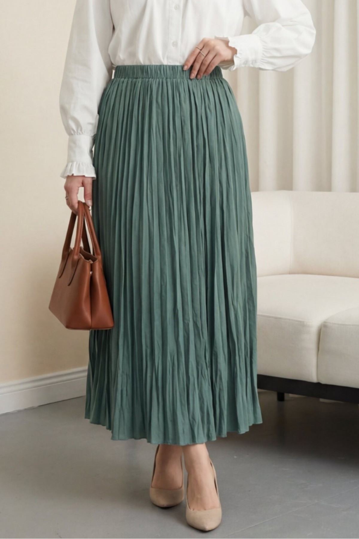 تنورة واسعة بخصر مطاطي -كاجلا جرين