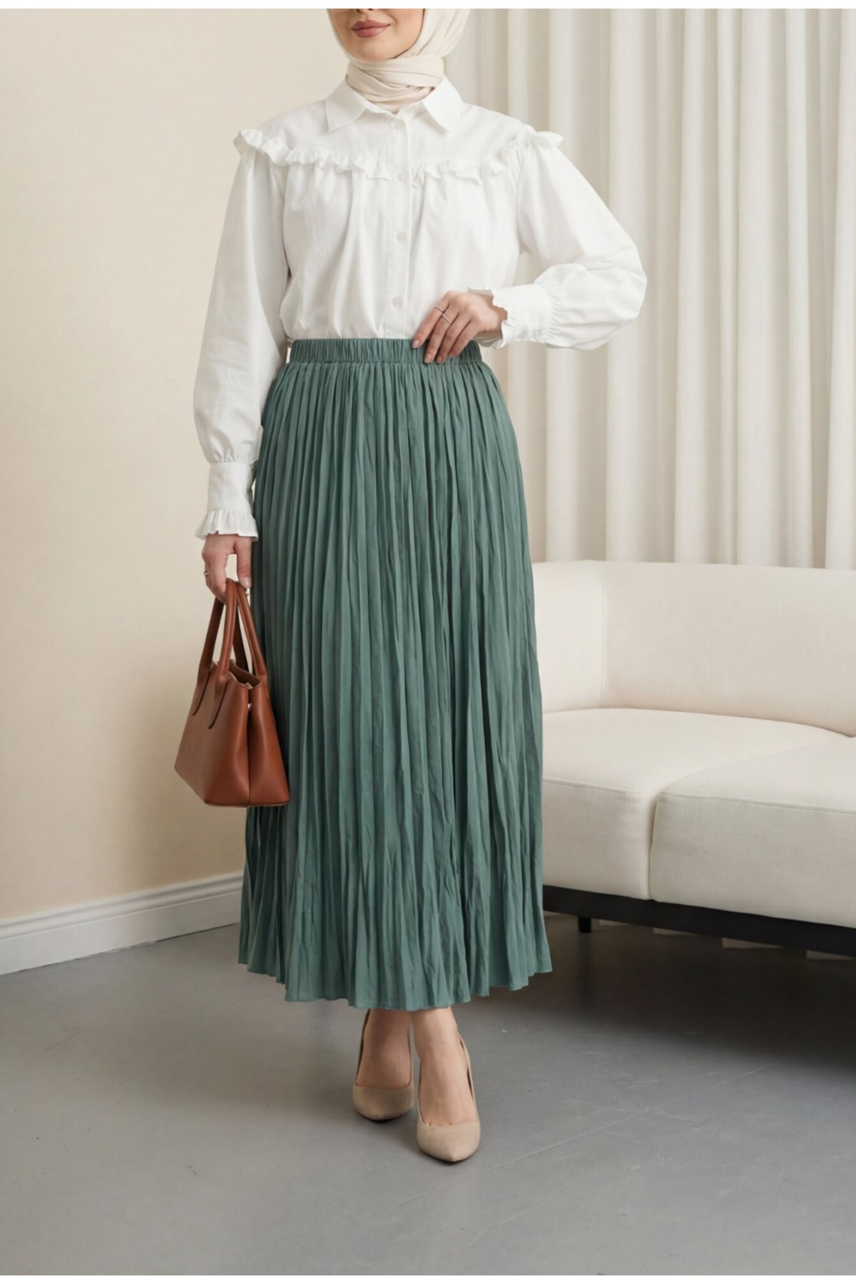 تنورة واسعة بخصر مطاطي -كاجلا جرين