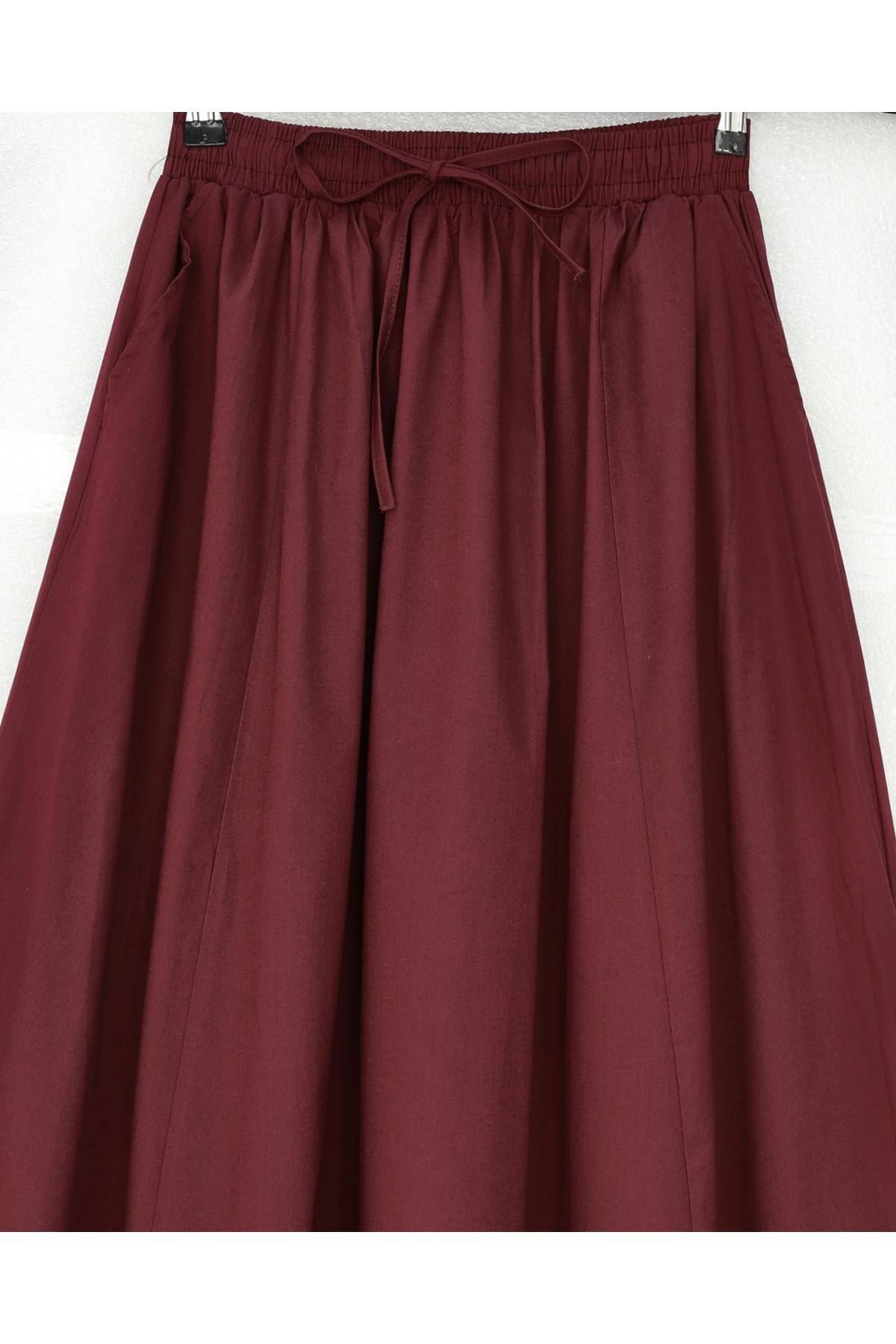 Beli Lastikli Cepli Dikiş Detaylı Etek -Bordo
