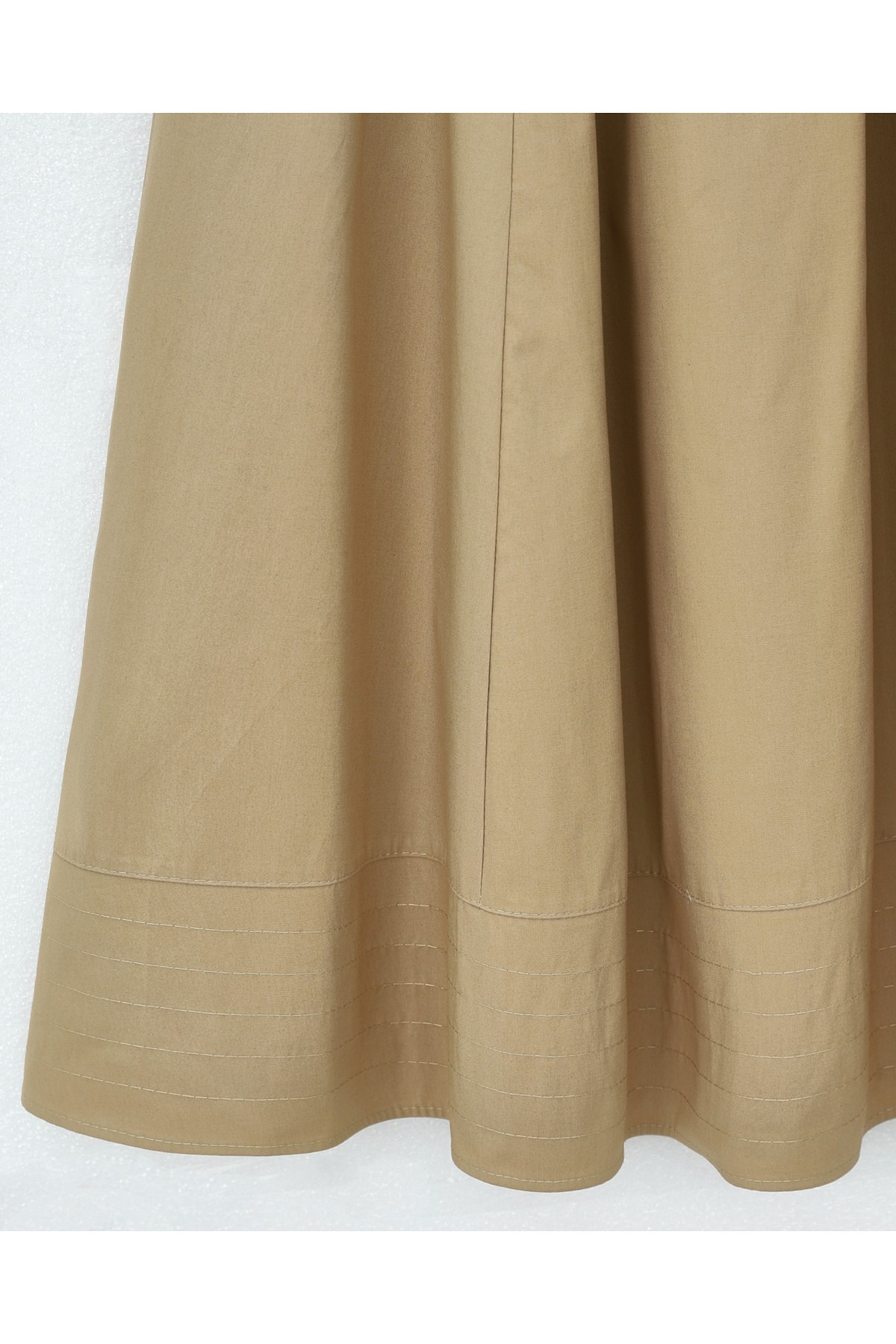 Beli Lastikli Cepli Dikiş Detaylı Etek  -Vizon