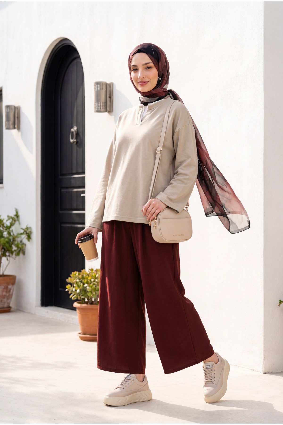 Beli Lastikli Cepli Modal Etek Pantolon -Bordo