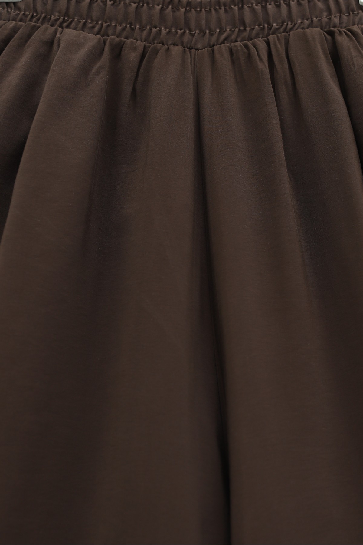 Modal Skirt Pants with Elastic Waist and Pockets -Brown