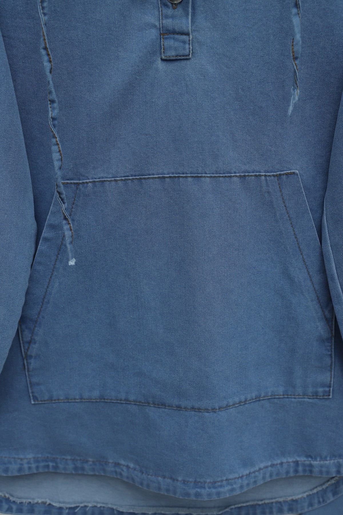 Kapşonlu Yarım Düğmeli Kanguru Cepli Kot Takım -Mavi