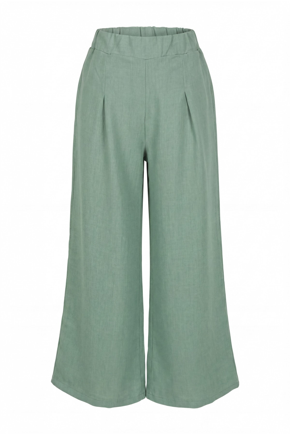 Wide-leg pleated linen-look trousers with elasticated waist. -Mint Color