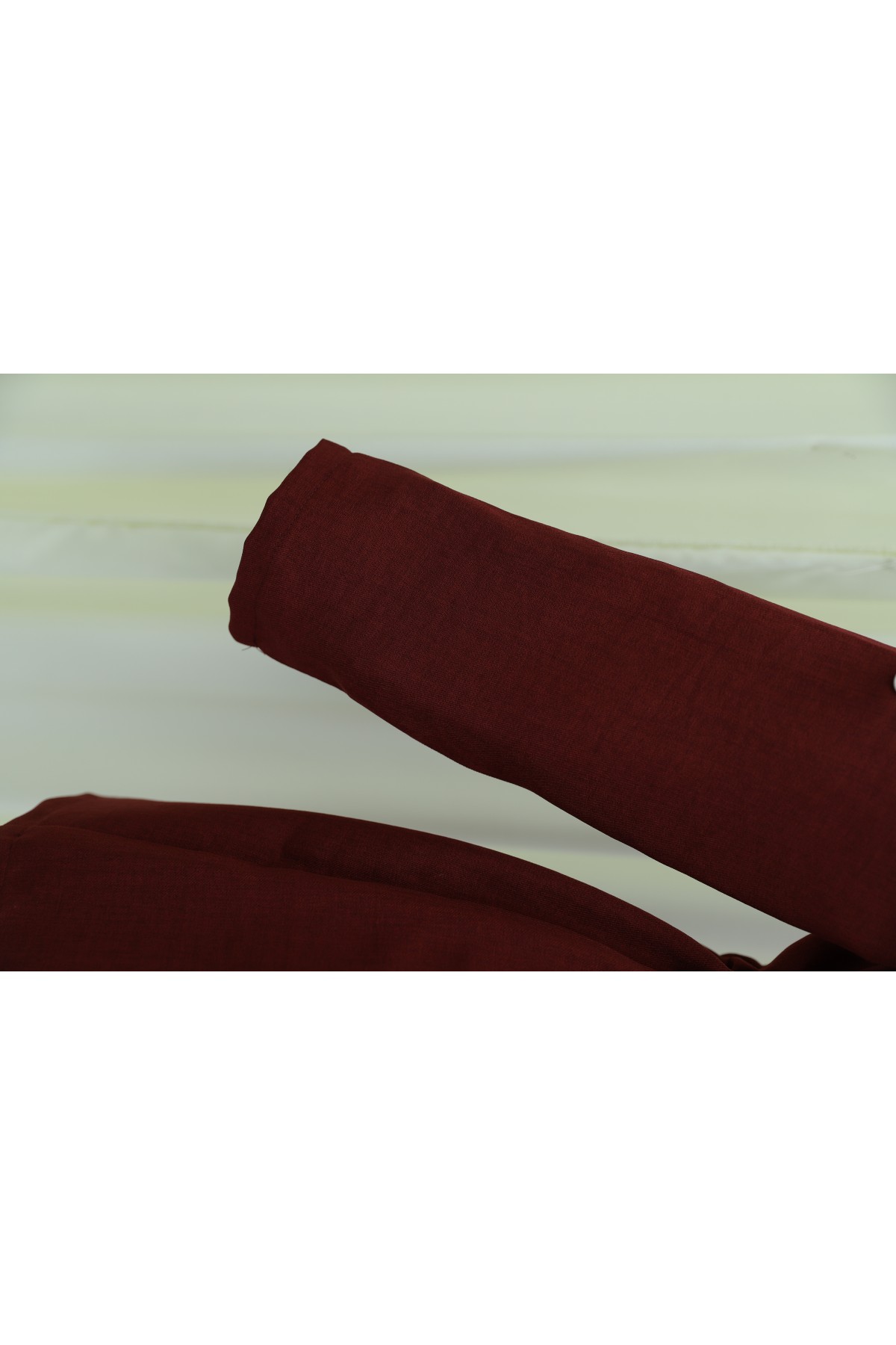 Tünel Bağcıklı Cep Detaylı Keten Görünümlü Kimono -Bordo