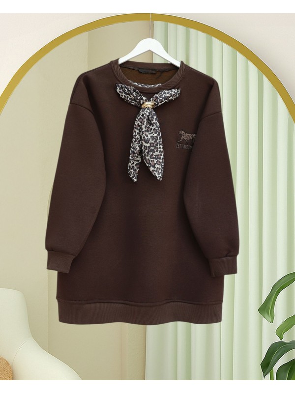 Scarf Leopard Emblem 3 Yarn Sweater -Dark Coffee