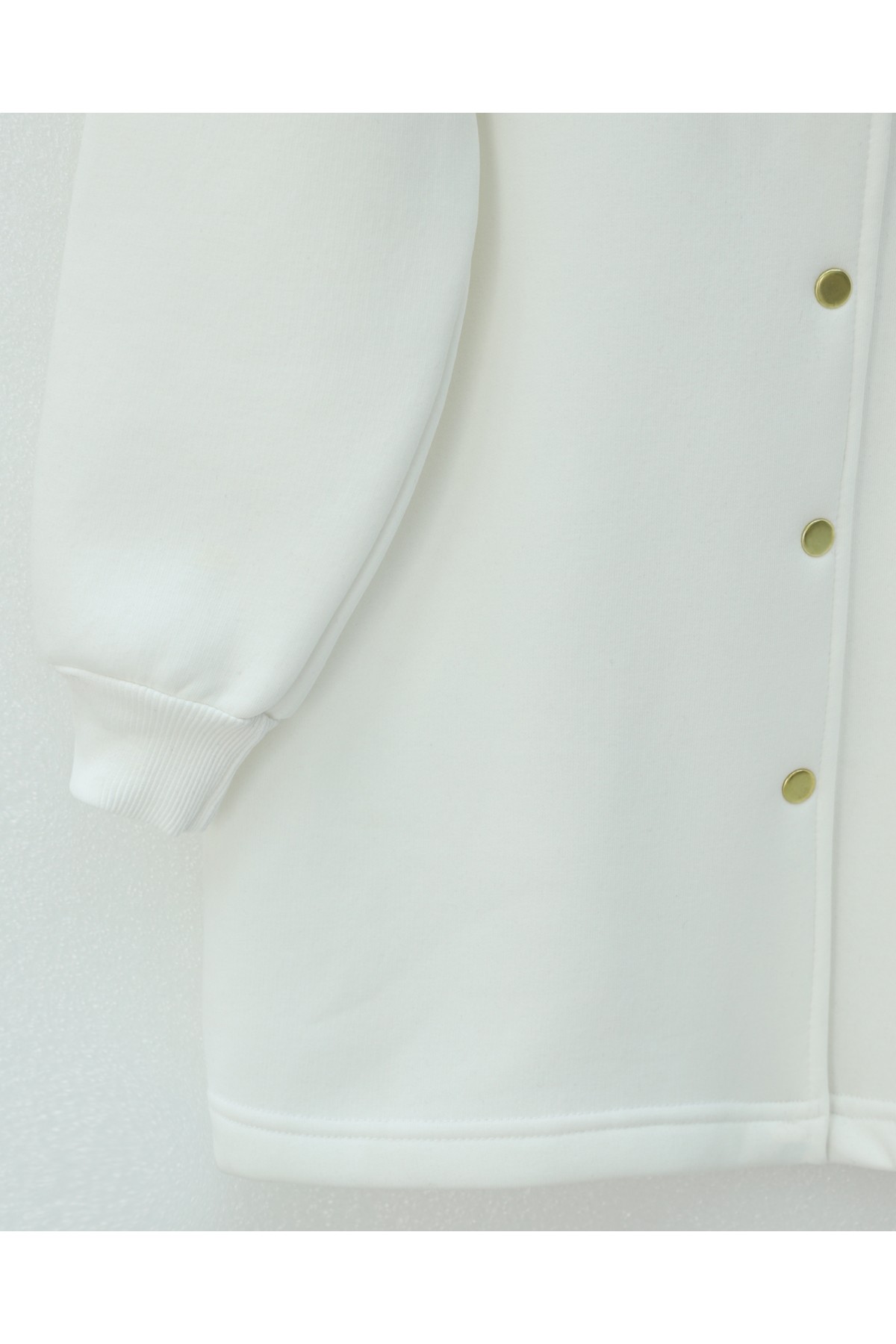 Hooded, Snap-Front, Belted, Three-Thread Sweatshirt -White