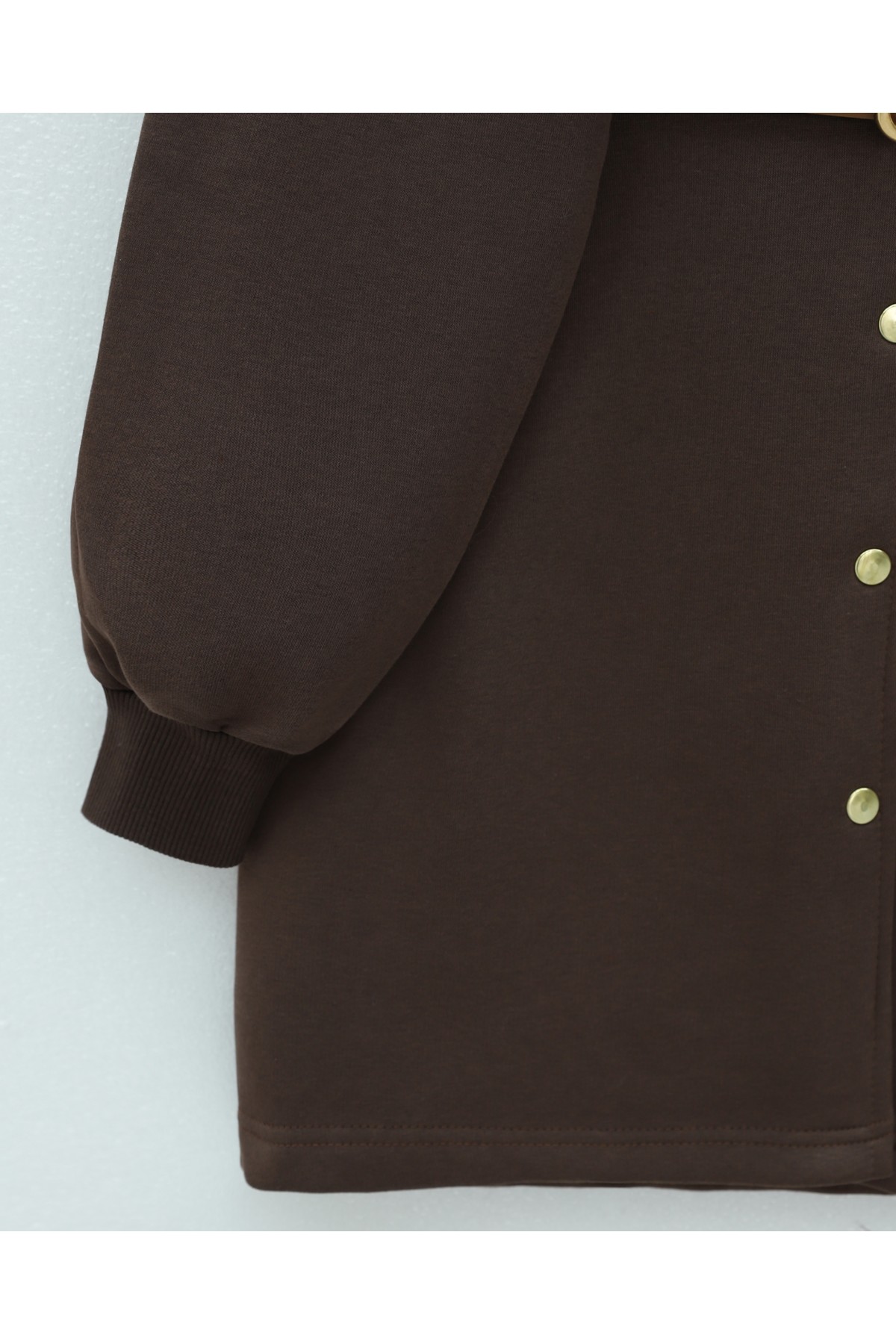 Hooded, Snap-Front, Belted, Three-Thread Sweatshirt -Brown