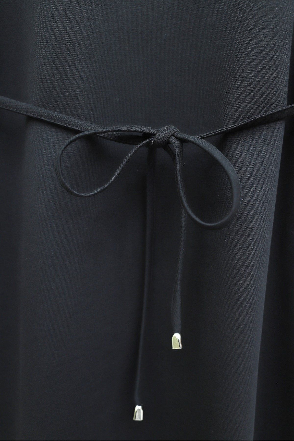 Yakalı  Düğmeli Beli Bağlamalı Penye Elbise  -Siyah