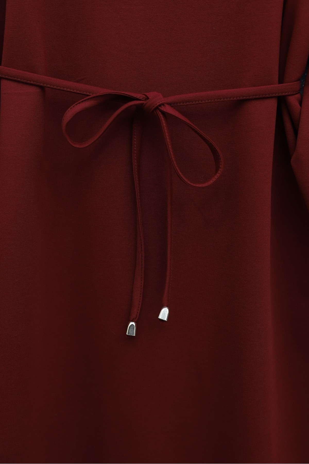 Yakalı  Düğmeli Beli Bağlamalı Penye Elbise  -Bordo