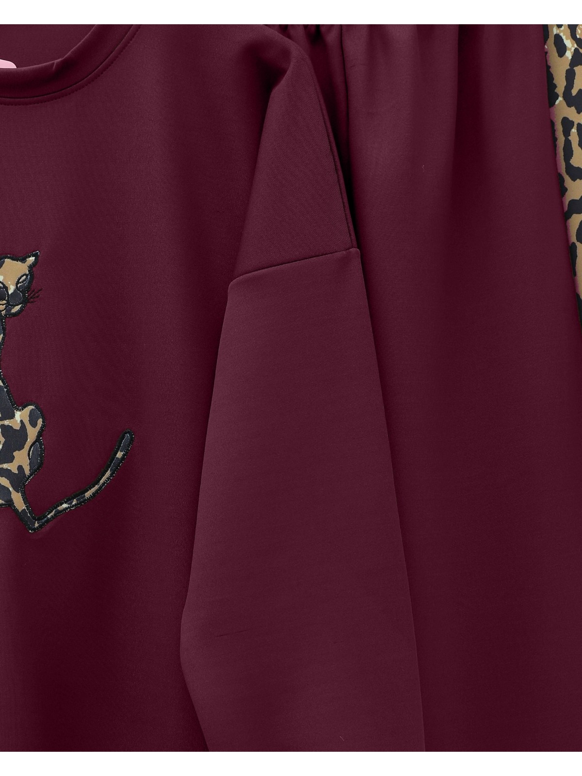 Leopar Figürlü Ve Desenli Pantolonlu Scuba Takım  -Bordo