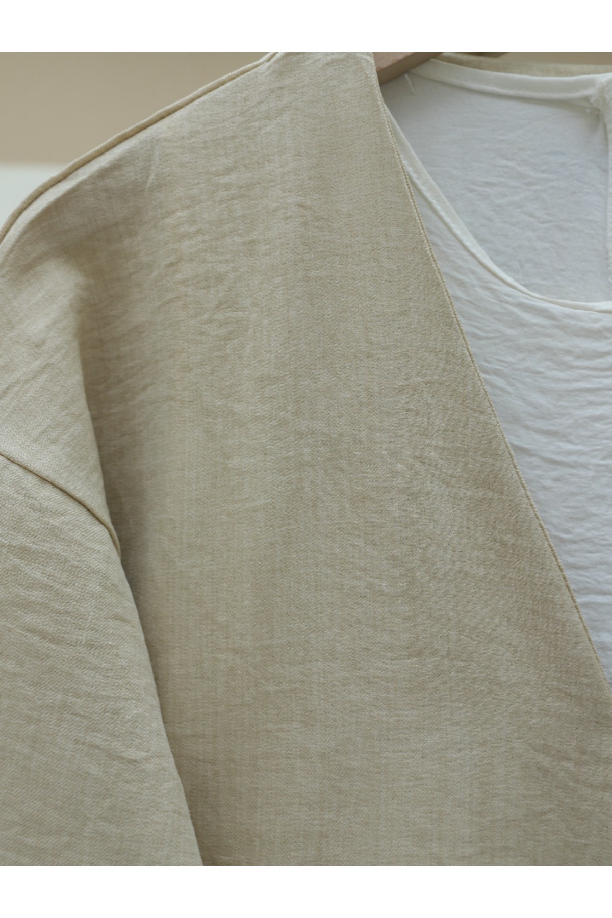 Side Tie Linen Kimono - Beige