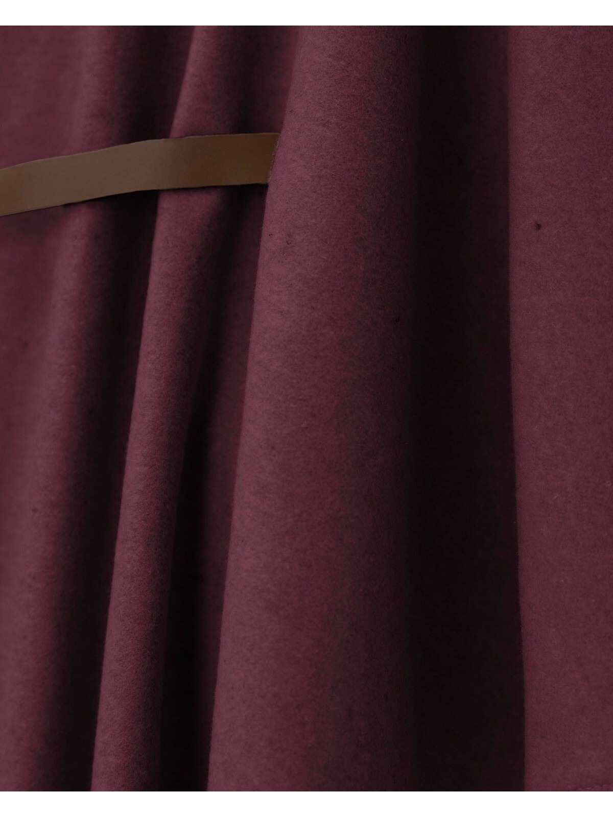 Omuzu Düğmeli Beli Kemerli Kaşe Panço -Bordo