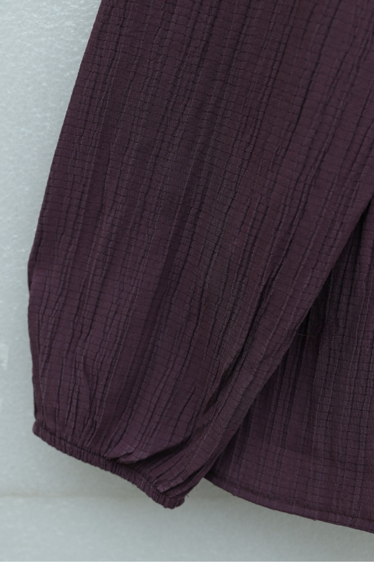 Front-tie, elasticated sleeve, crinkle kimono set with skirt. -Damson
