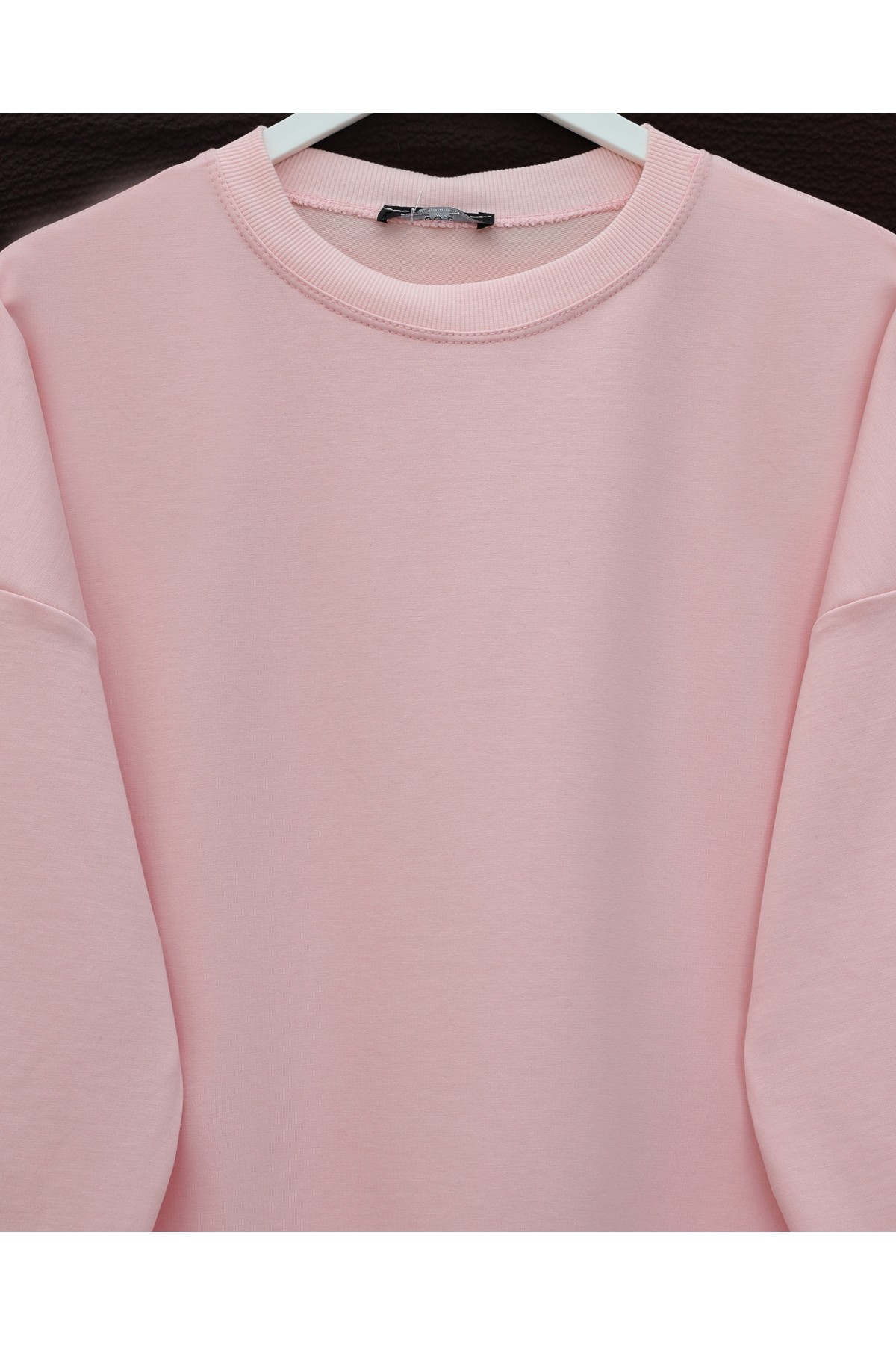 Loose Combed Cotton Tunic with Round Neck and Bow Detail  -Powder