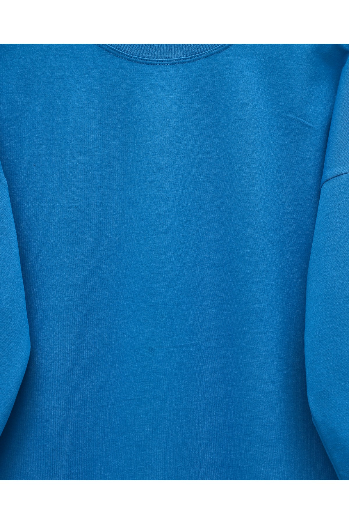Loose Combed Cotton Tunic with Round Neck and Bow Detail -Blue