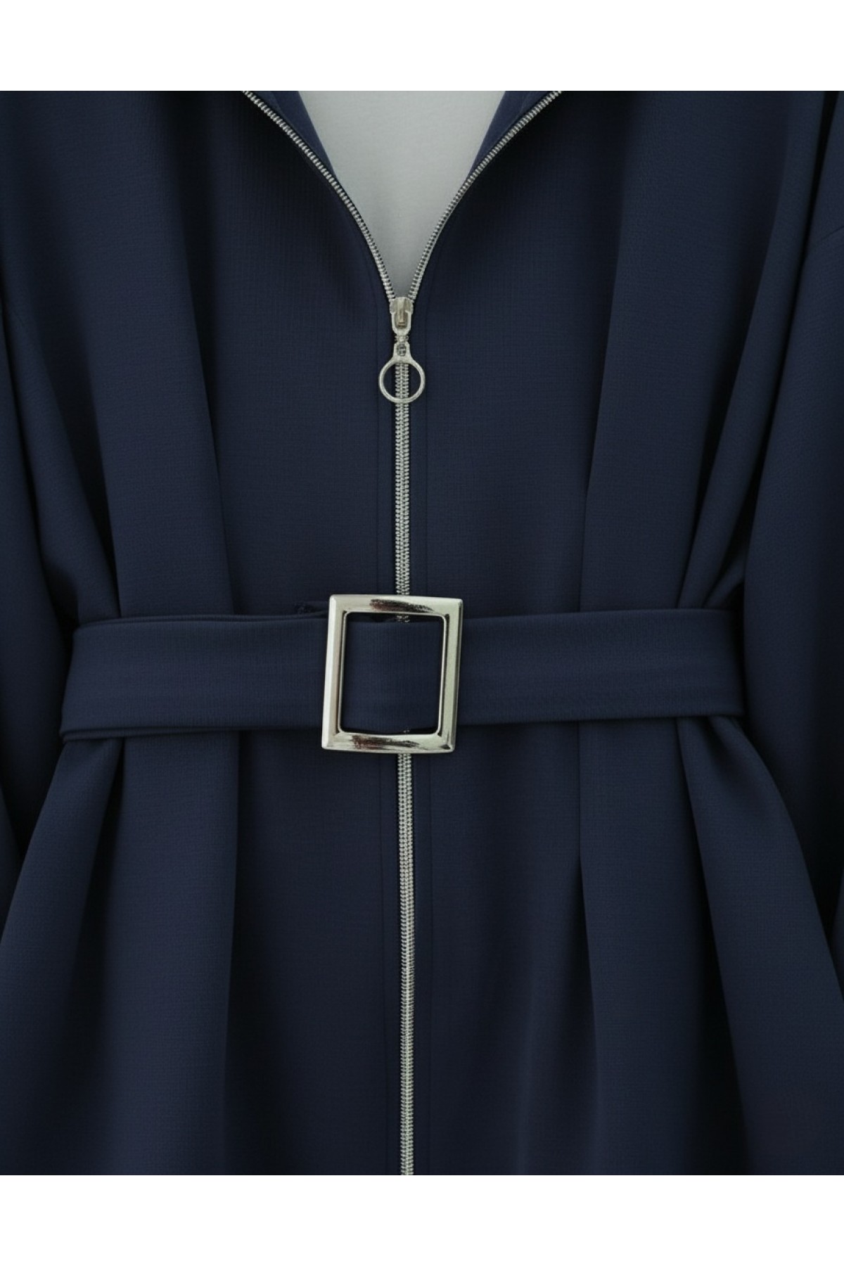 Beli Katlamalı Önü Fermuarlı Kemerli Etekli Penye Takım  -Laci