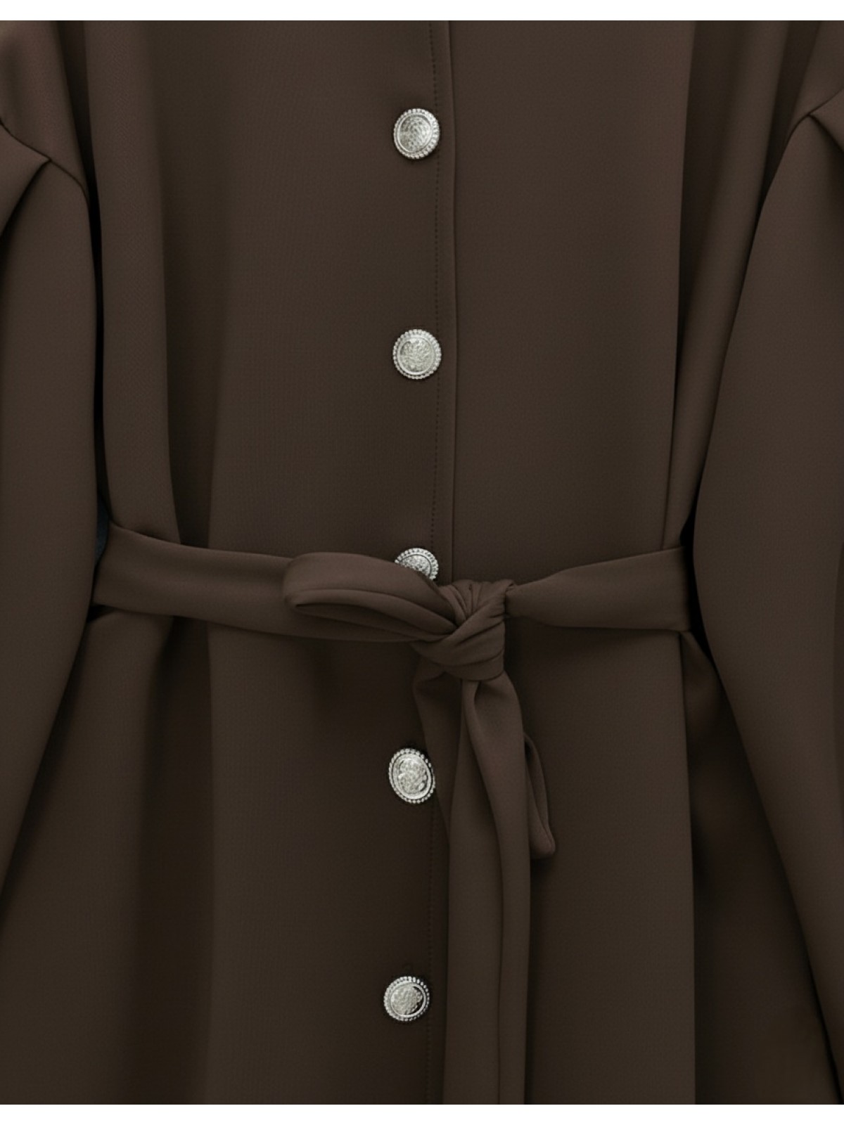 Beli Kemerli Önü Düğmeli Pantolonlu Scuba Takım  -Kahve