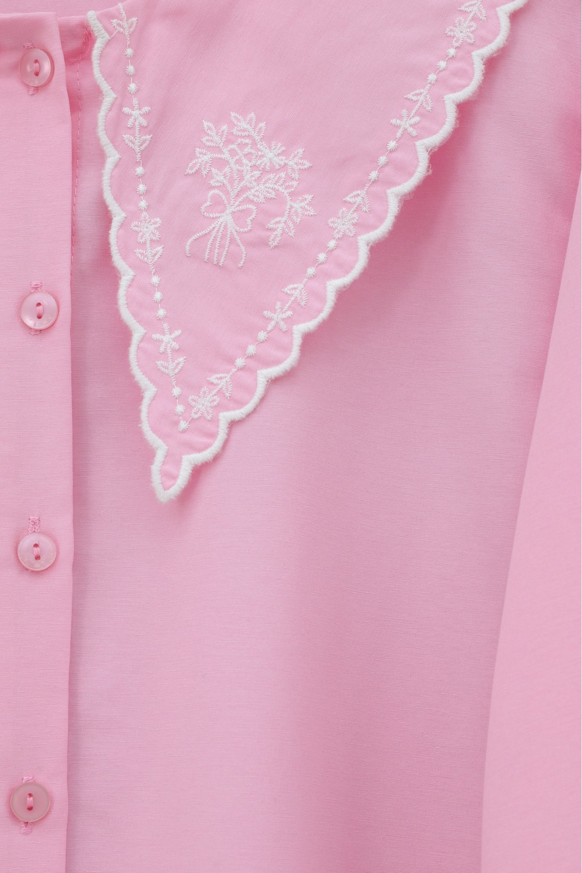 Bebe Yaka Fistolu Kolu Lastikli Poplin Gömlek Bluz -Pembe