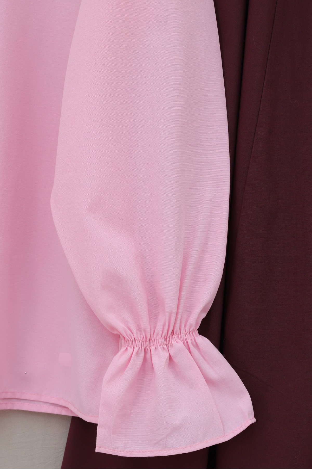 Bebe Yaka Fistolu Kolu Lastikli Poplin Gömlek Bluz -Pembe