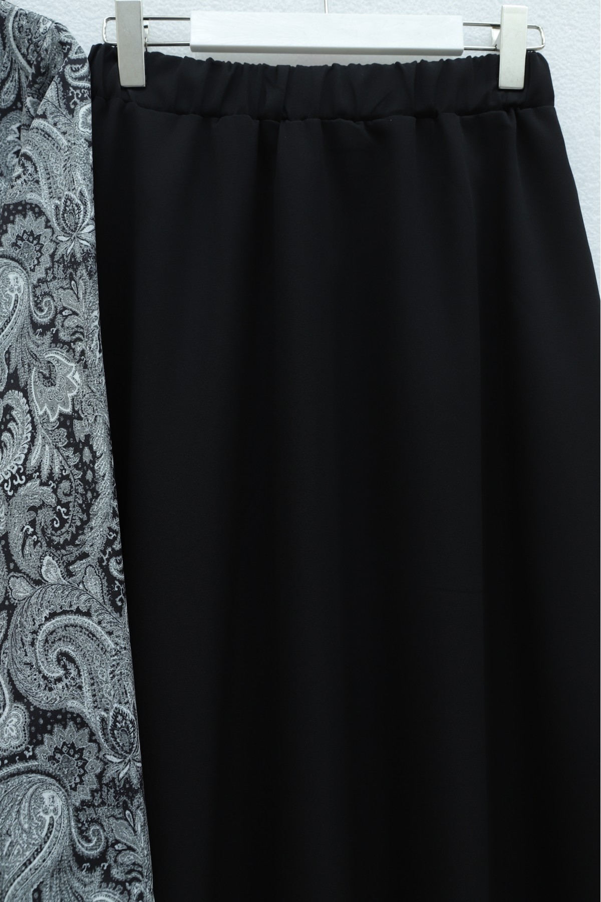 Top Düğme Etnik Desen Etekli Krep Takım -Siyah