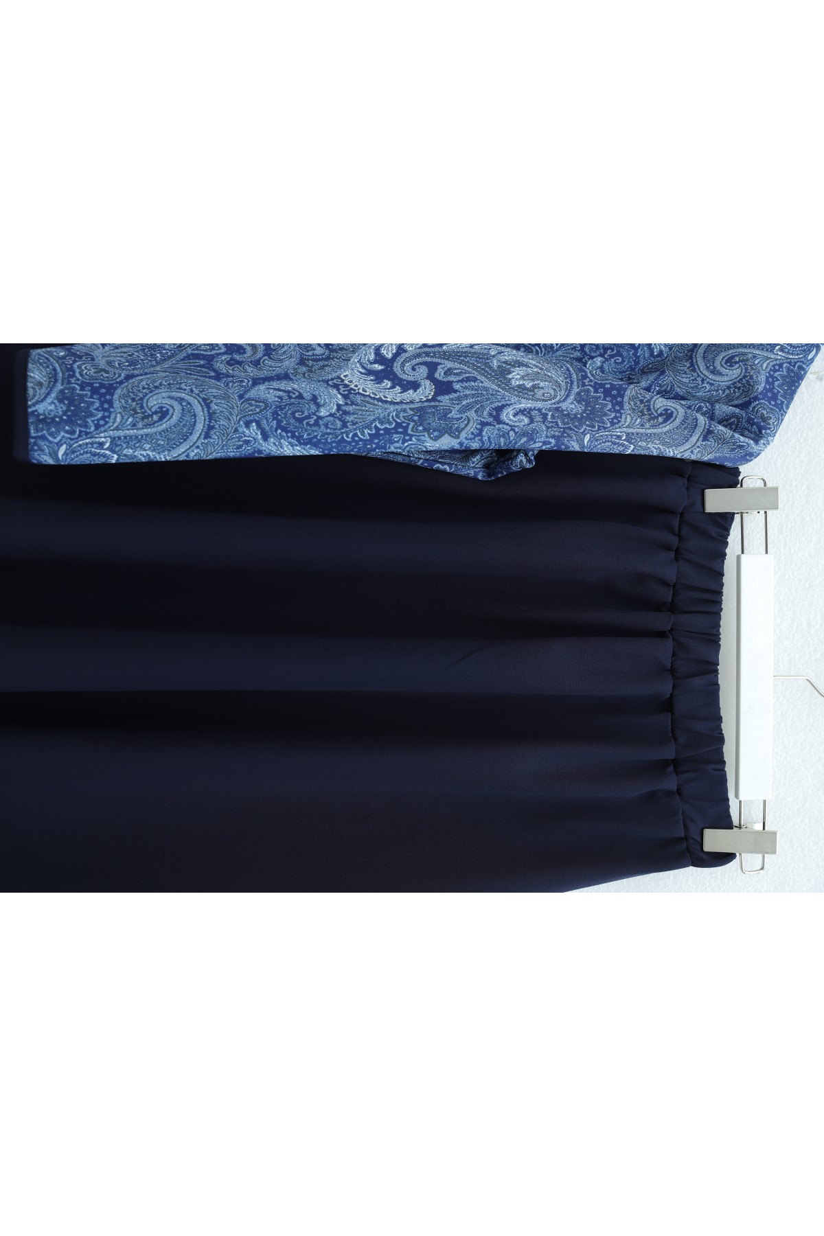 Top Düğme Etnik Desen Etekli Krep Takım -Laci