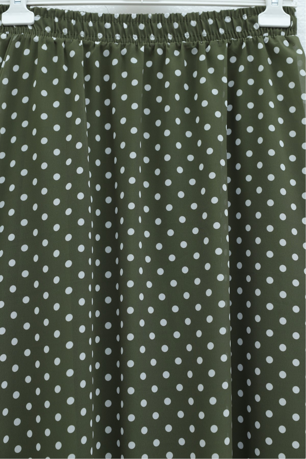 تنورة شيفون منقطة بخصر مطاطي وبطانة -خاكي