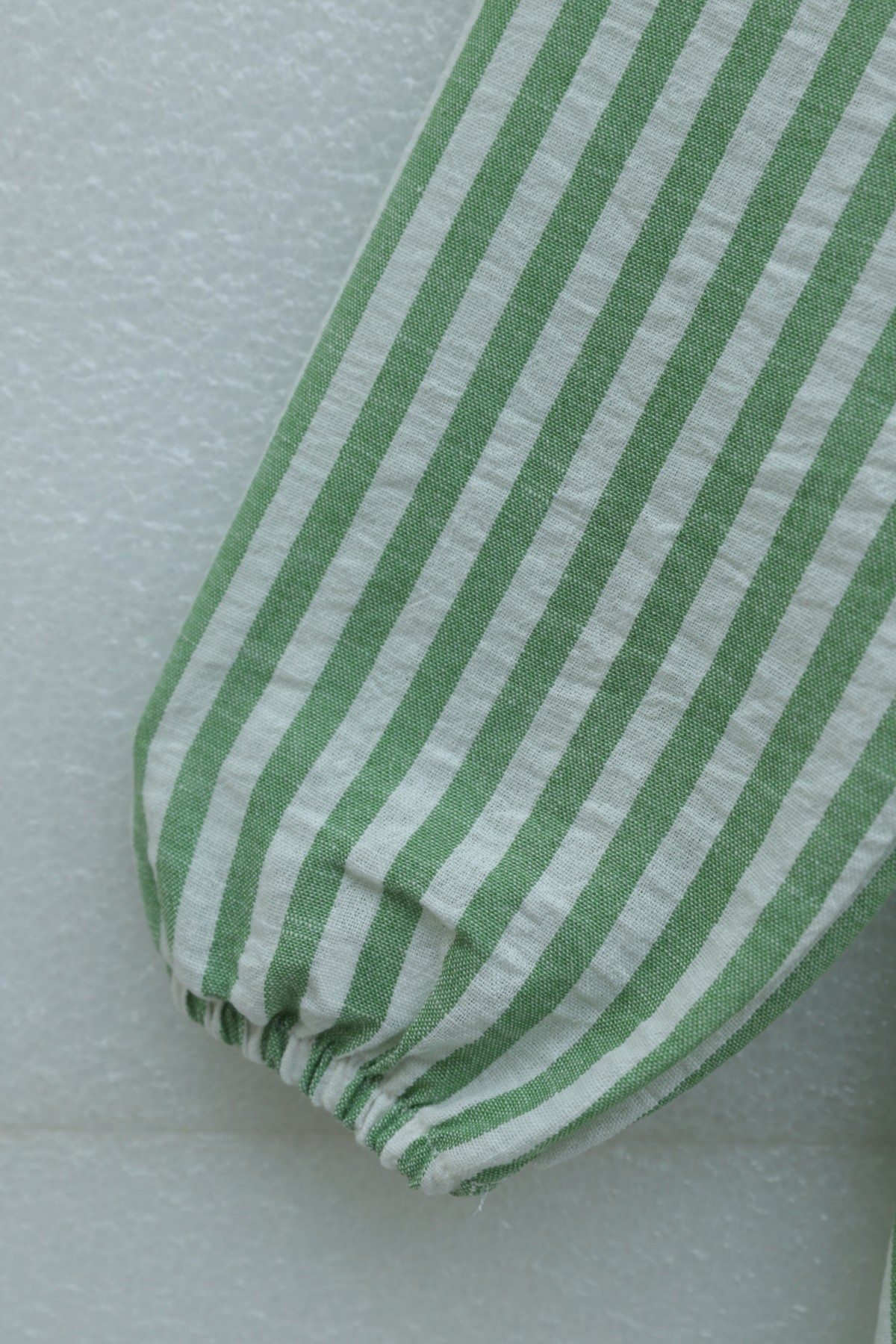 Shirt Collar Half-Button Buckle Side Tie Striped Linen Dress -Green