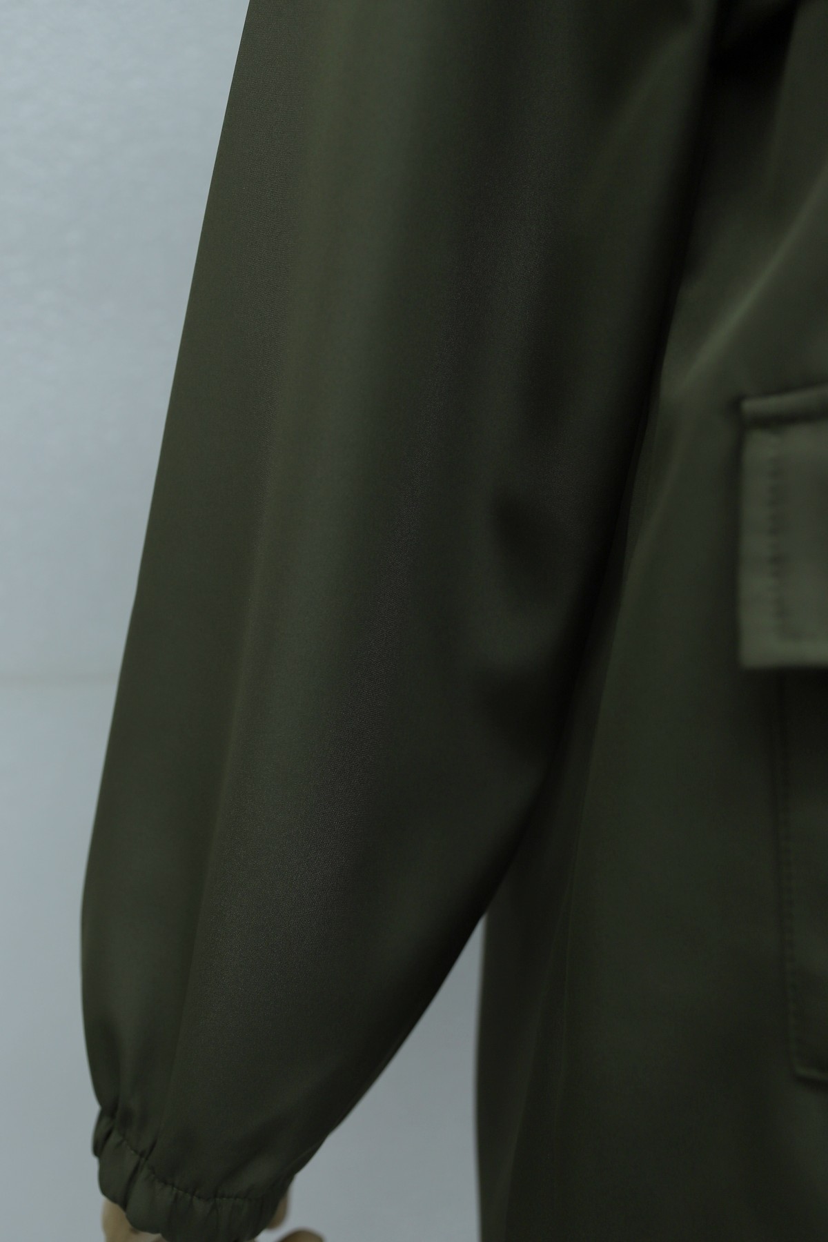 Full-Zip Hooded Raincoat with Flap Pockets -Khaki