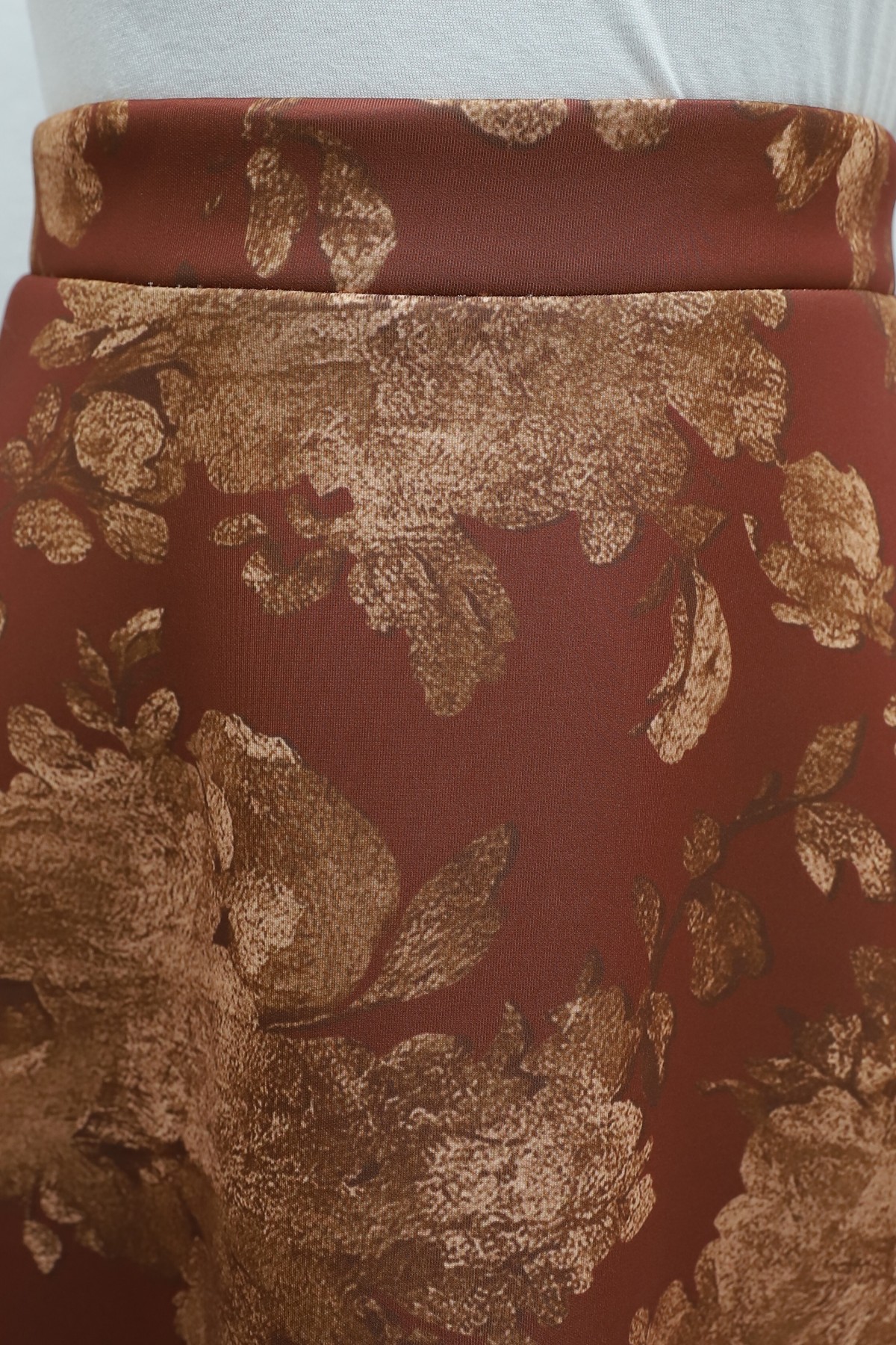 Floral Print Scuba A-Line Skirt -Brick color