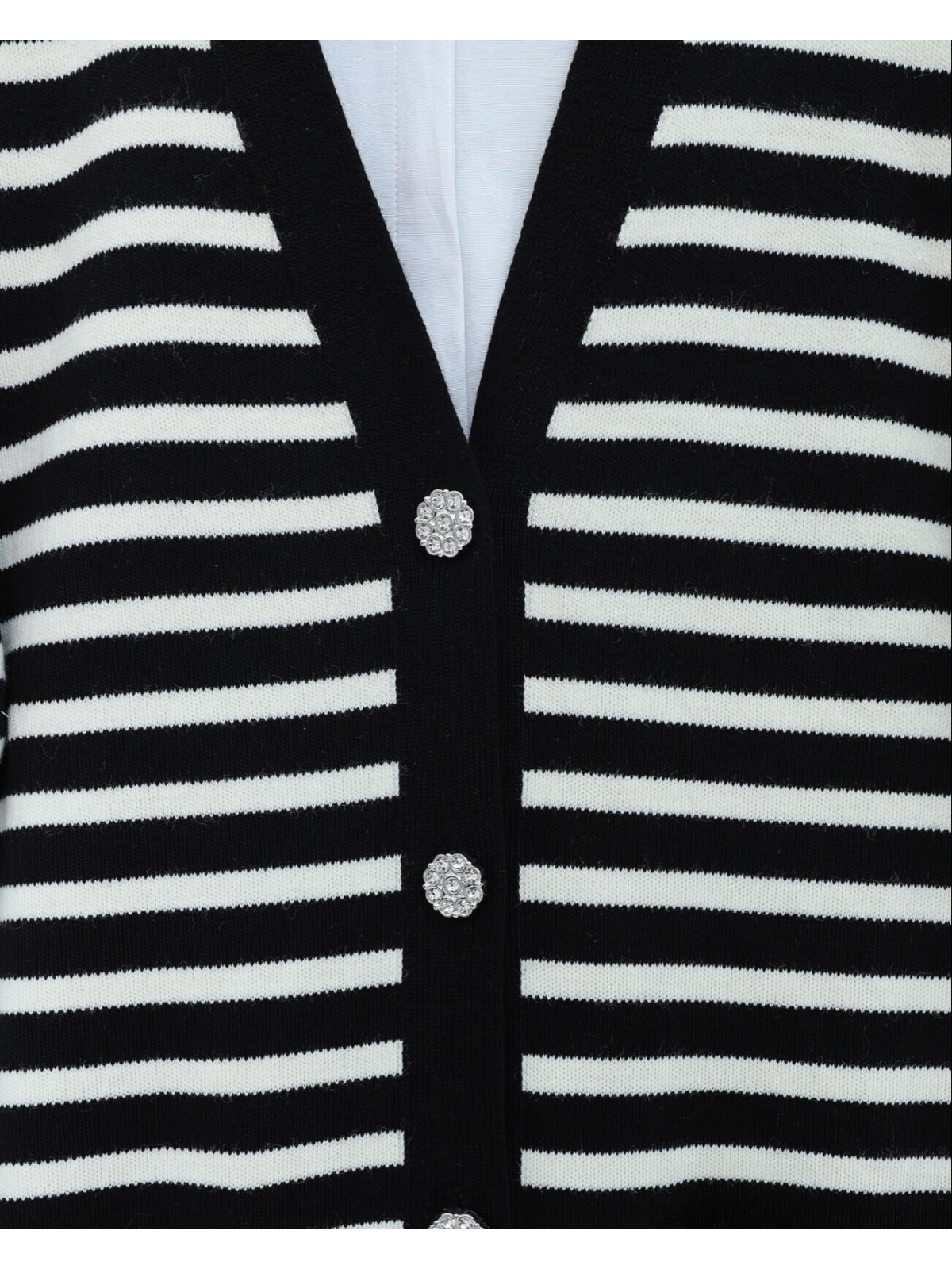 Çift Cepli Çizgili Triko Hırka -Siyah