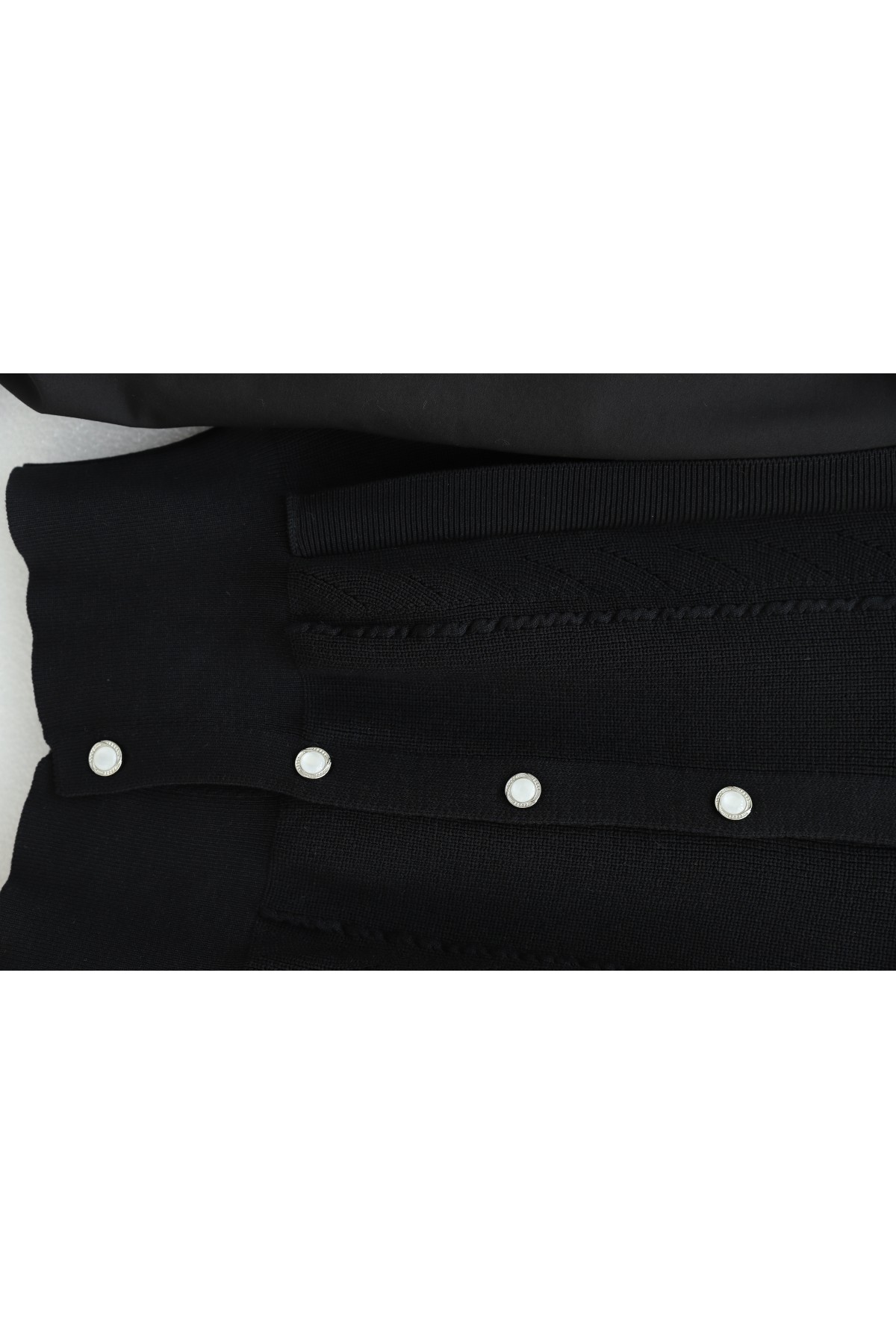 Poplin Buttoned Knit Cardigan with Sleeve Detail -Black