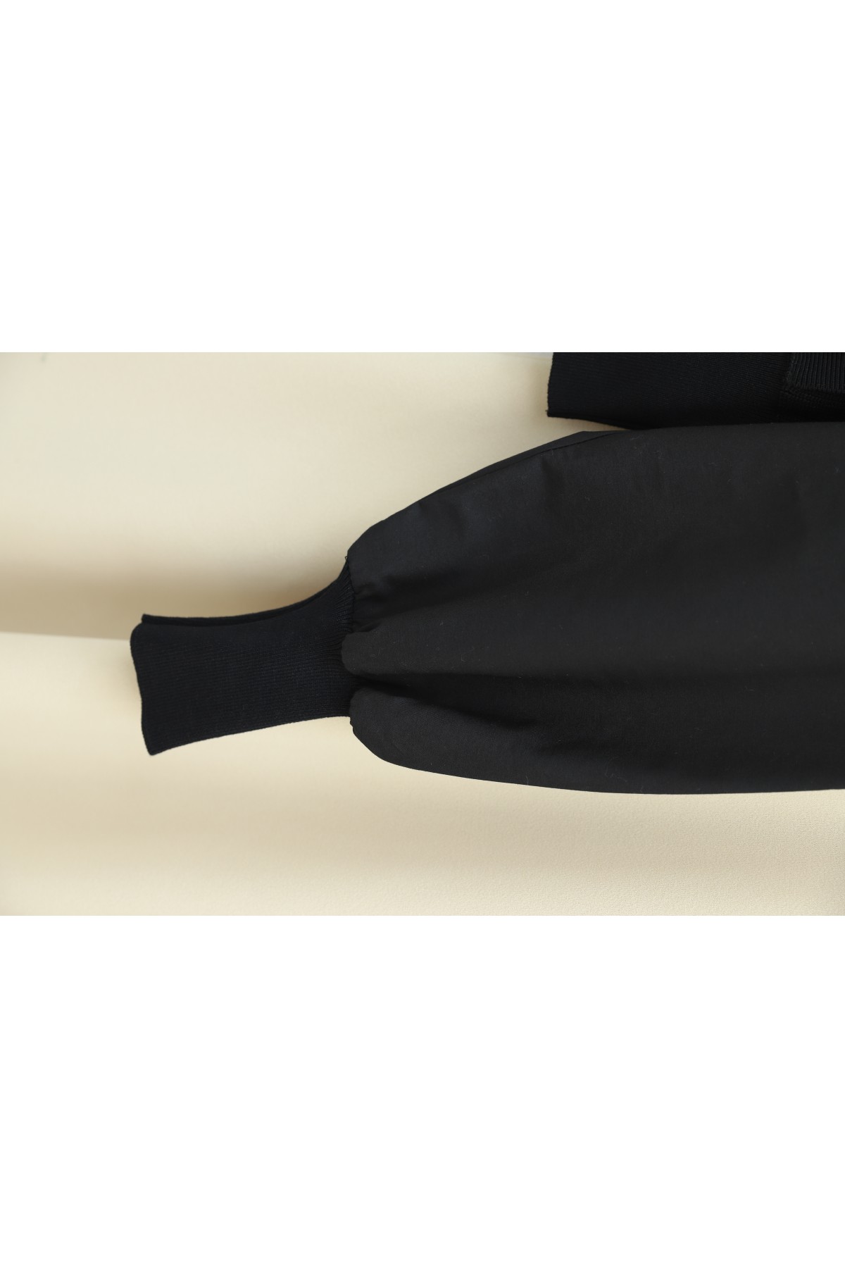 Poplin Buttoned Knit Cardigan with Sleeve Detail -Black