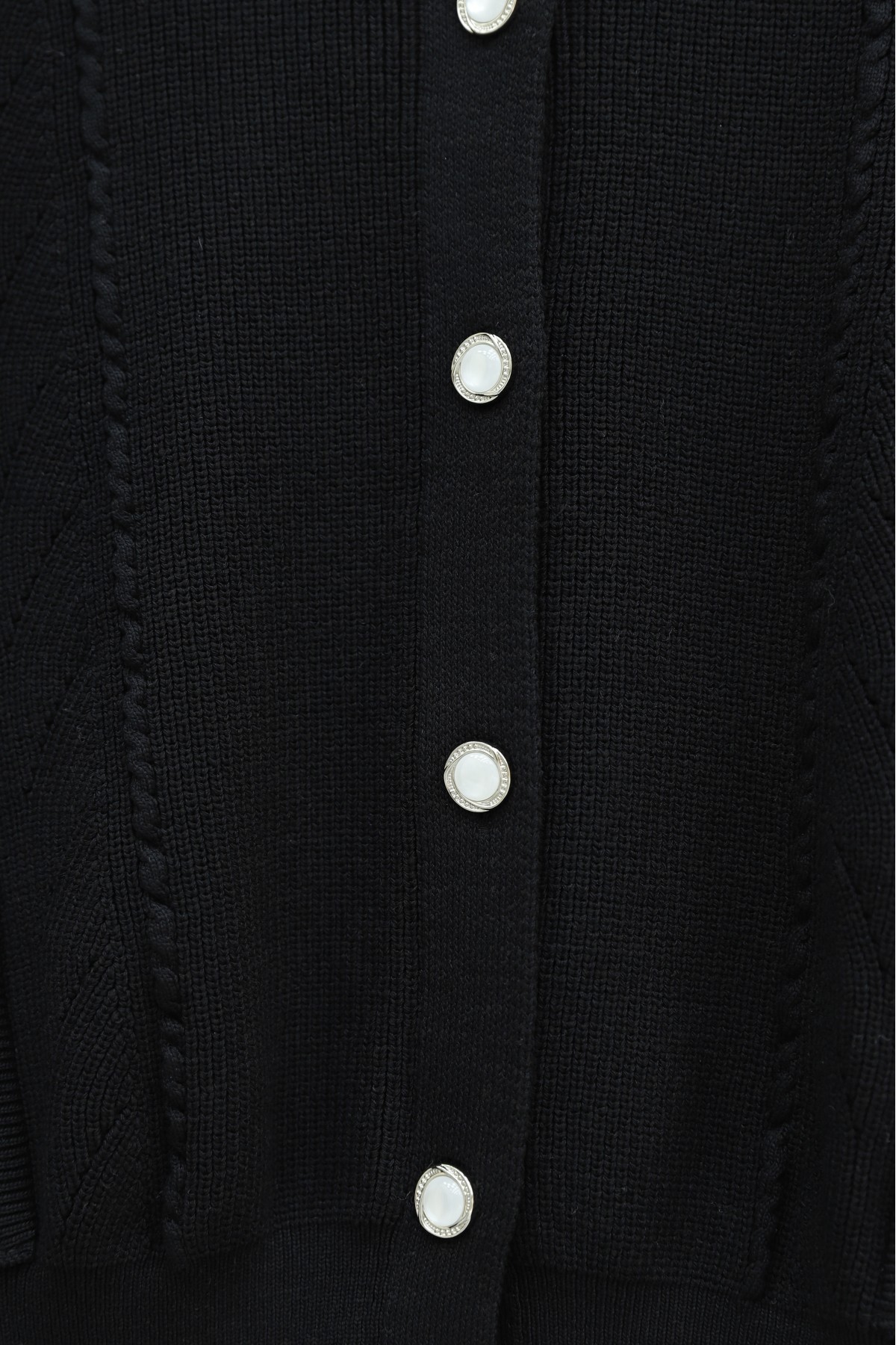 Poplin Buttoned Knit Cardigan with Sleeve Detail -Black