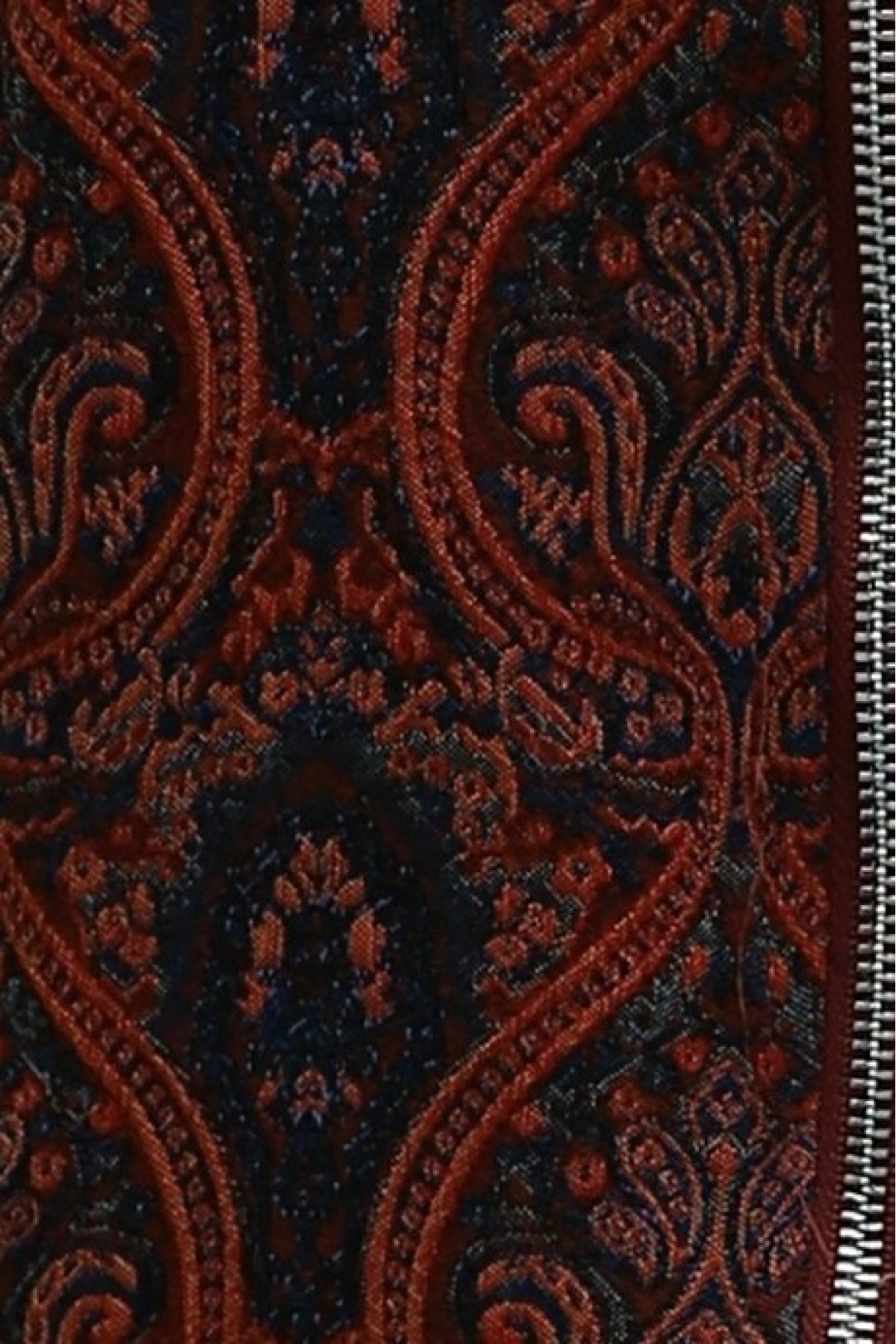 Çift Cepli Astarlı Balon Kol Fermuarlı Jakarlı Ceket -Mercan Kırmızı